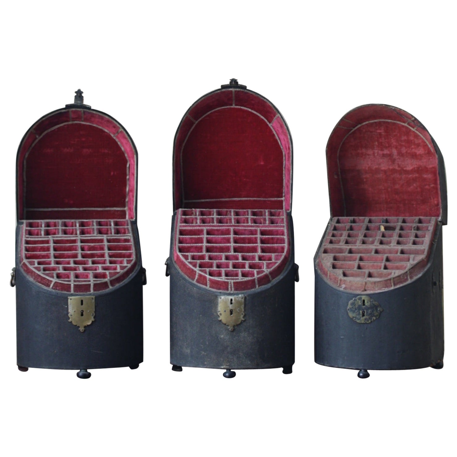 Circa 1750 Trio of George II Shagreen & Red Velvet Knife Boxes