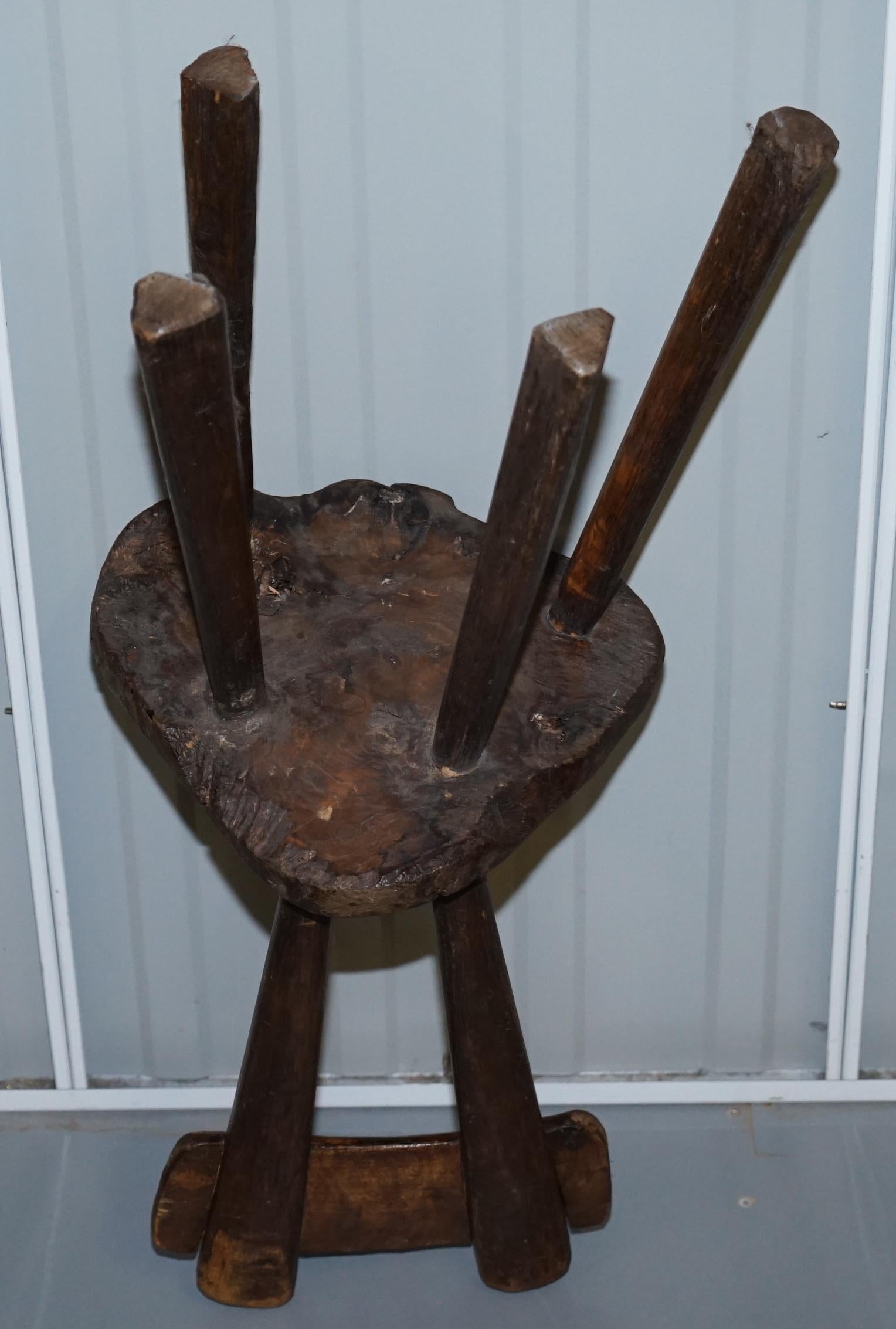 Burr Chestnut Hand Carved Primate French Milking or Children's Chair circa 1760 For Sale 11