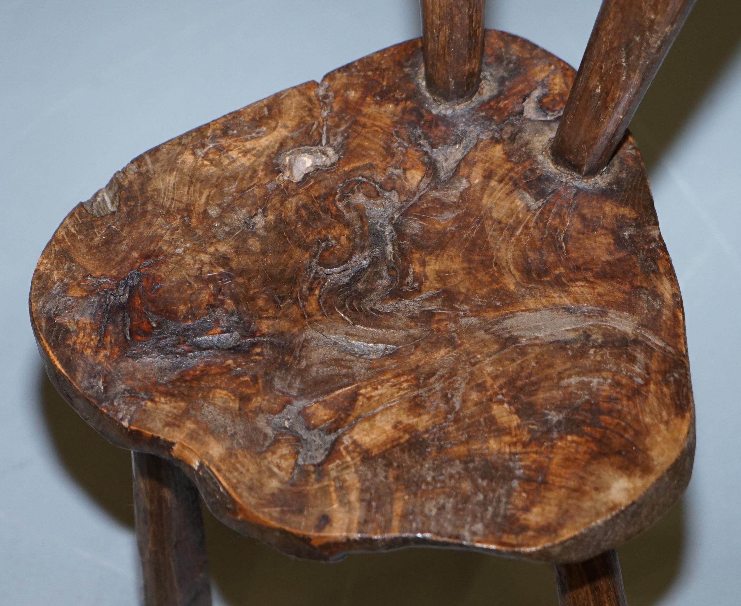 George II Burr Chestnut Hand Carved Primate French Milking or Children's Chair circa 1760 For Sale