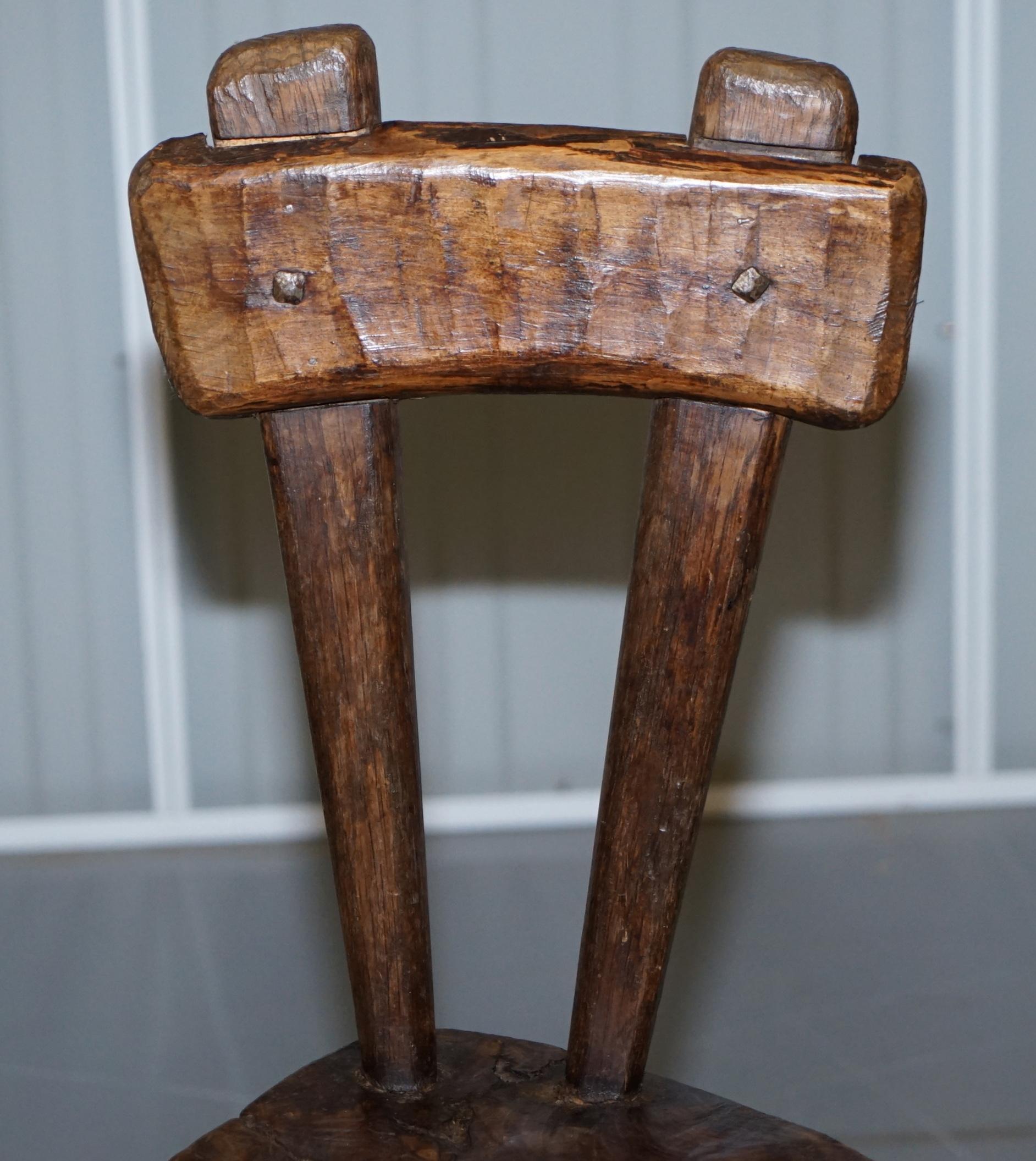 Hand-Crafted Burr Chestnut Hand Carved Primate French Milking or Children's Chair circa 1760  For Sale