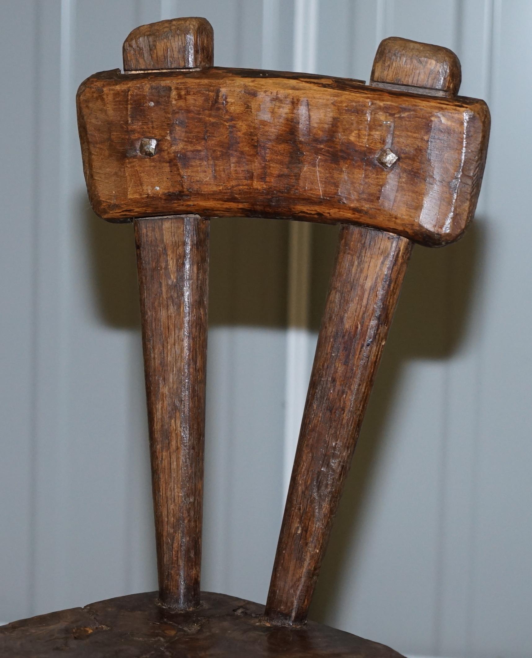 Burr Chestnut Hand Carved Primate French Milking or Children's Chair circa 1760 In Distressed Condition For Sale In West Sussex, Pulborough