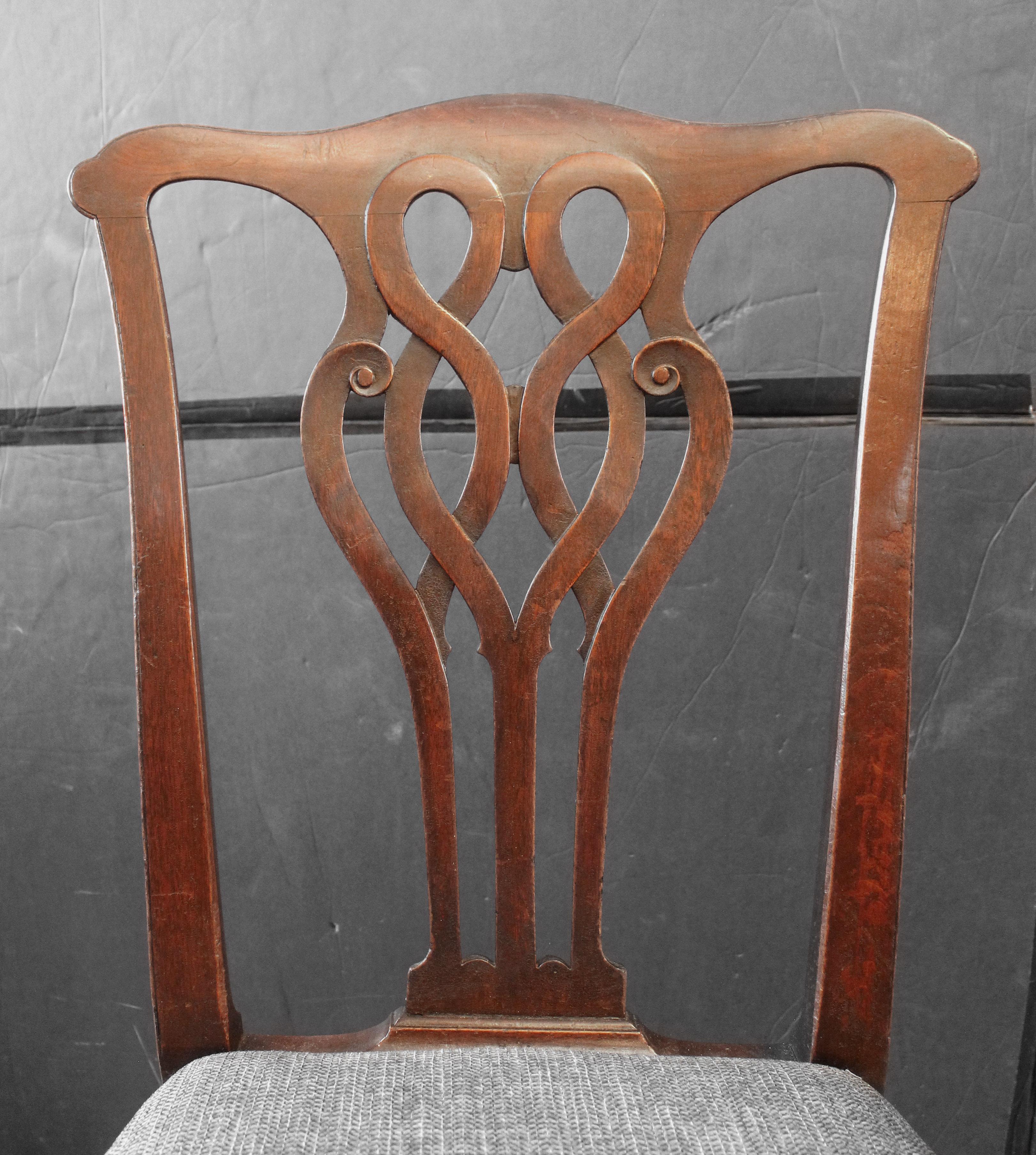 Upholstery Circa 1760 Set of Four English Side Chairs with Chippendale Influence