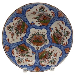 Antique Circa 1770 Delft Polychrome Low Bowl or Plate
