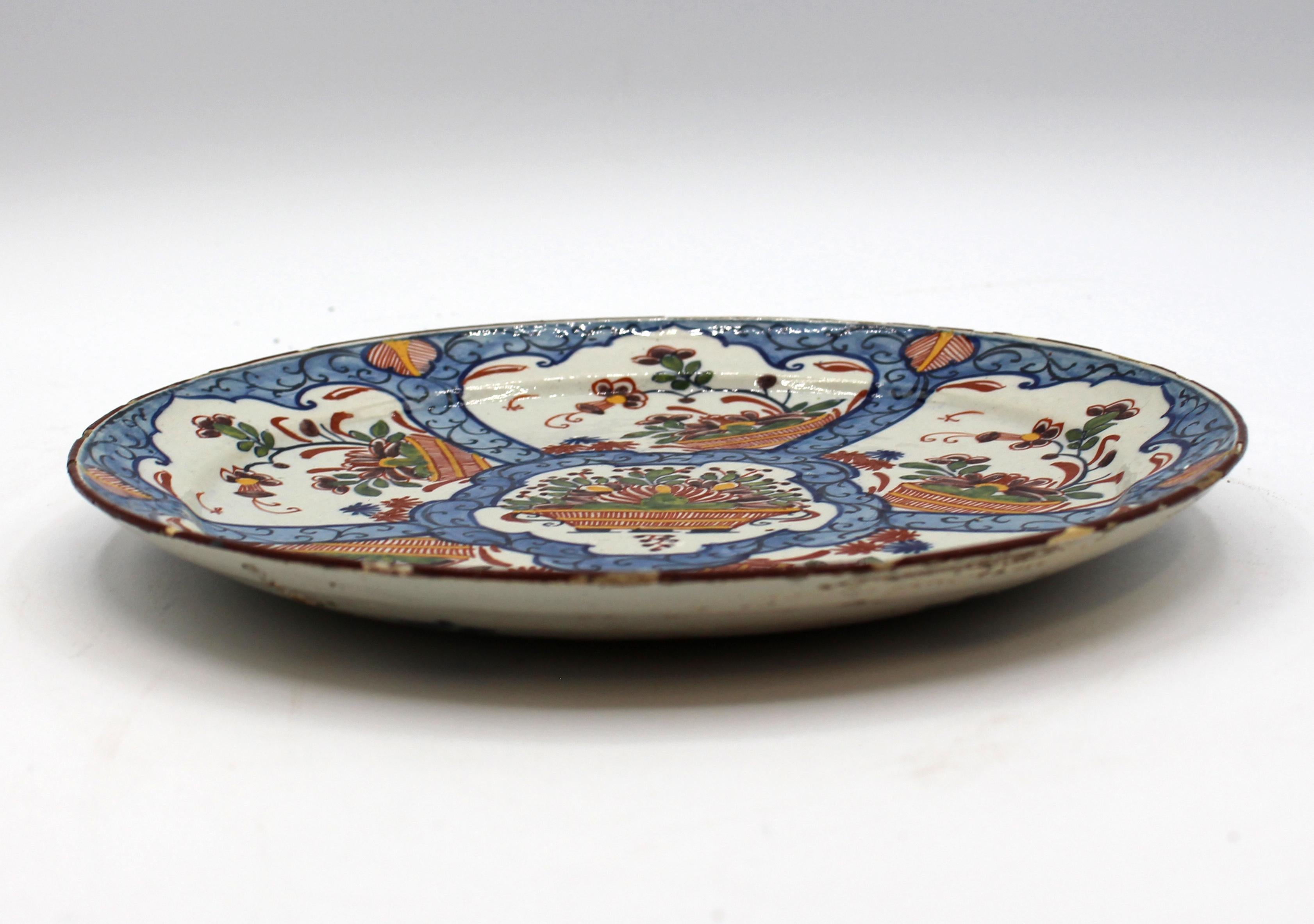Neoclassical Circa 1770 Delft Polychrome Plate For Sale