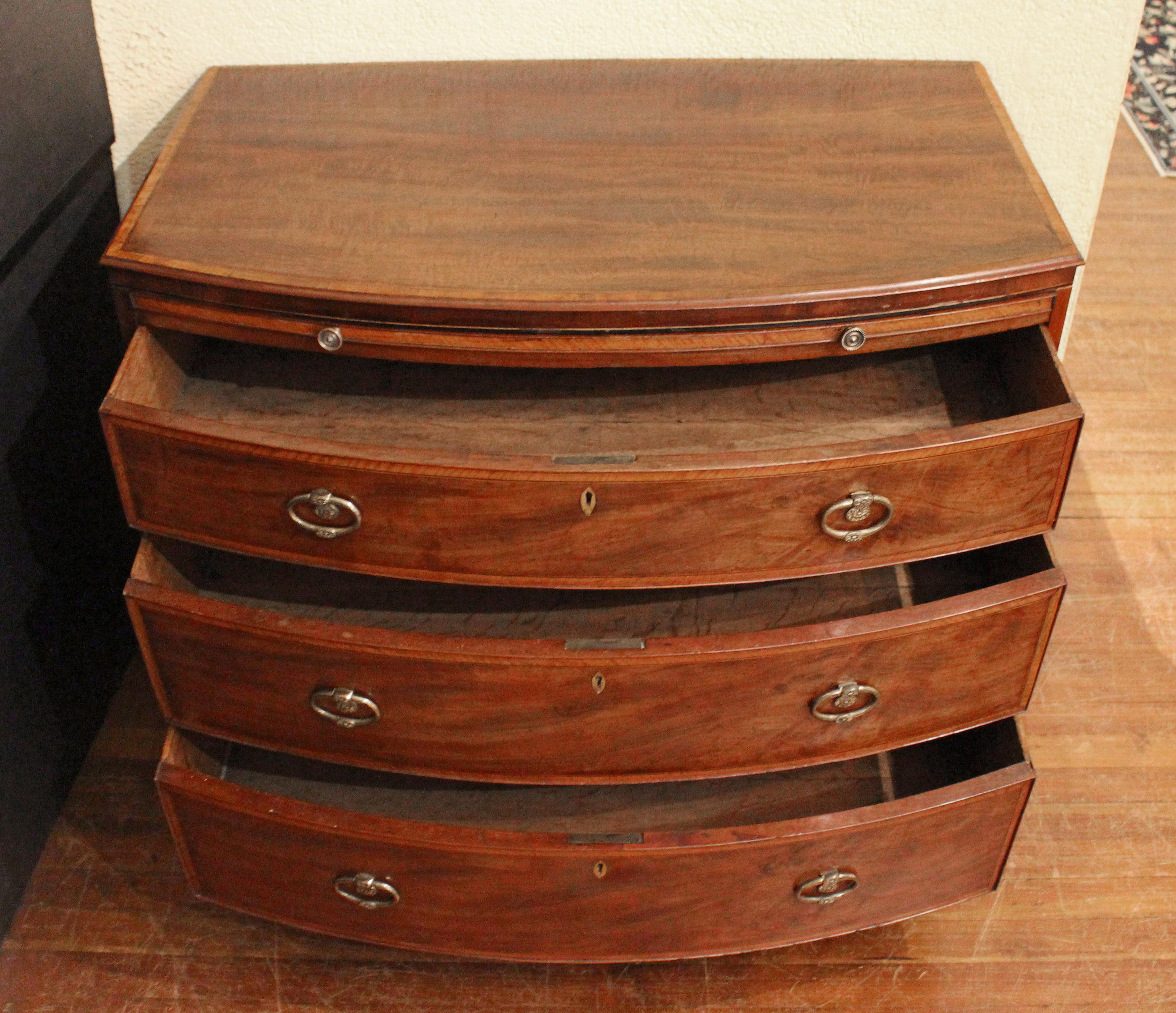 Late 18th Century Circa 1770 English Bowfront Chest of 3 Drawers