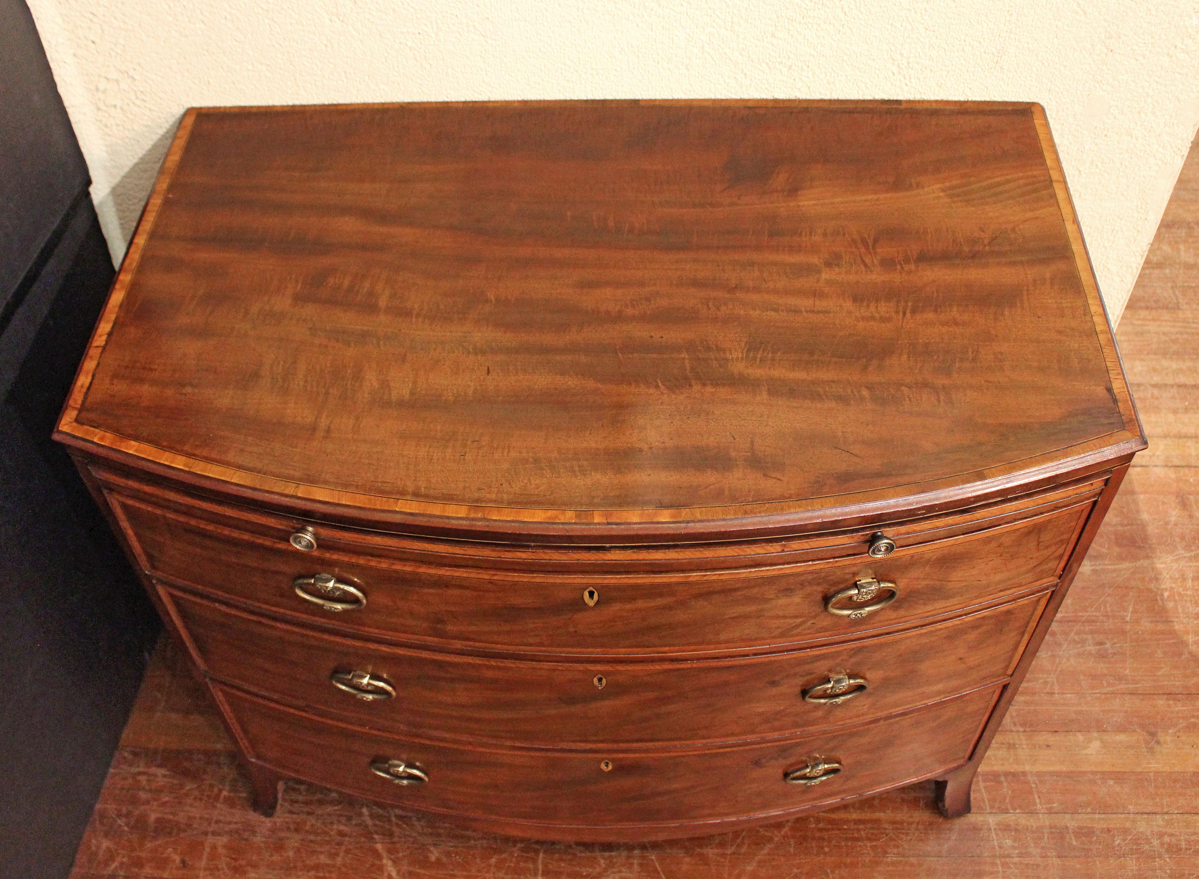 Circa 1770 English Bowfront Chest of 3 Drawers 1