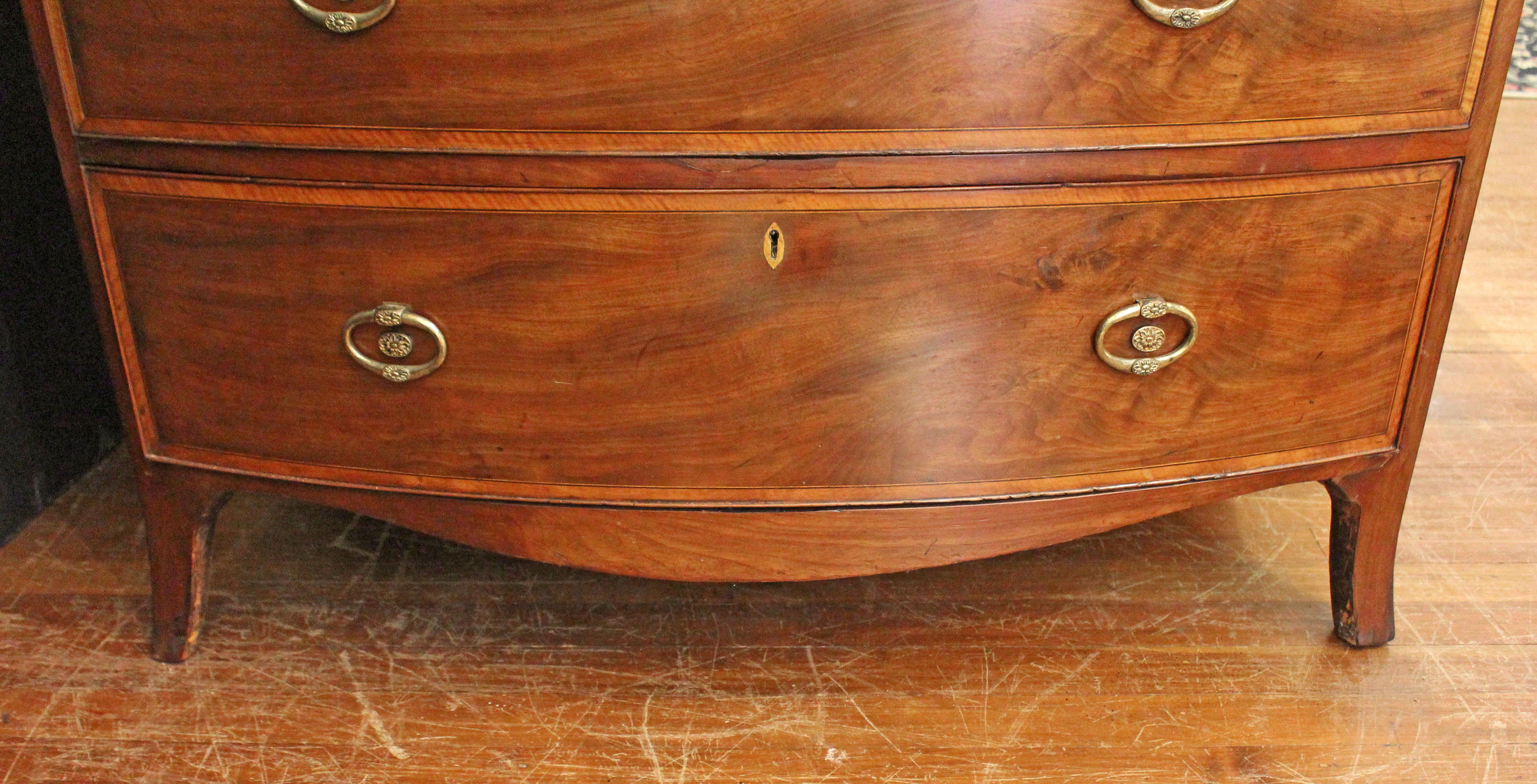 Circa 1770 English Bowfront Chest of 3 Drawers 3