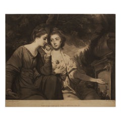 Antique Circa 1770, Mezzotint Print "Mrs. Bouverie & Mrs Crew" After Sir Joshua Reynolds