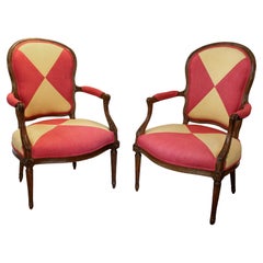 Circa 1770 Pair of French Fauteuils En Cabriolet Armchairs