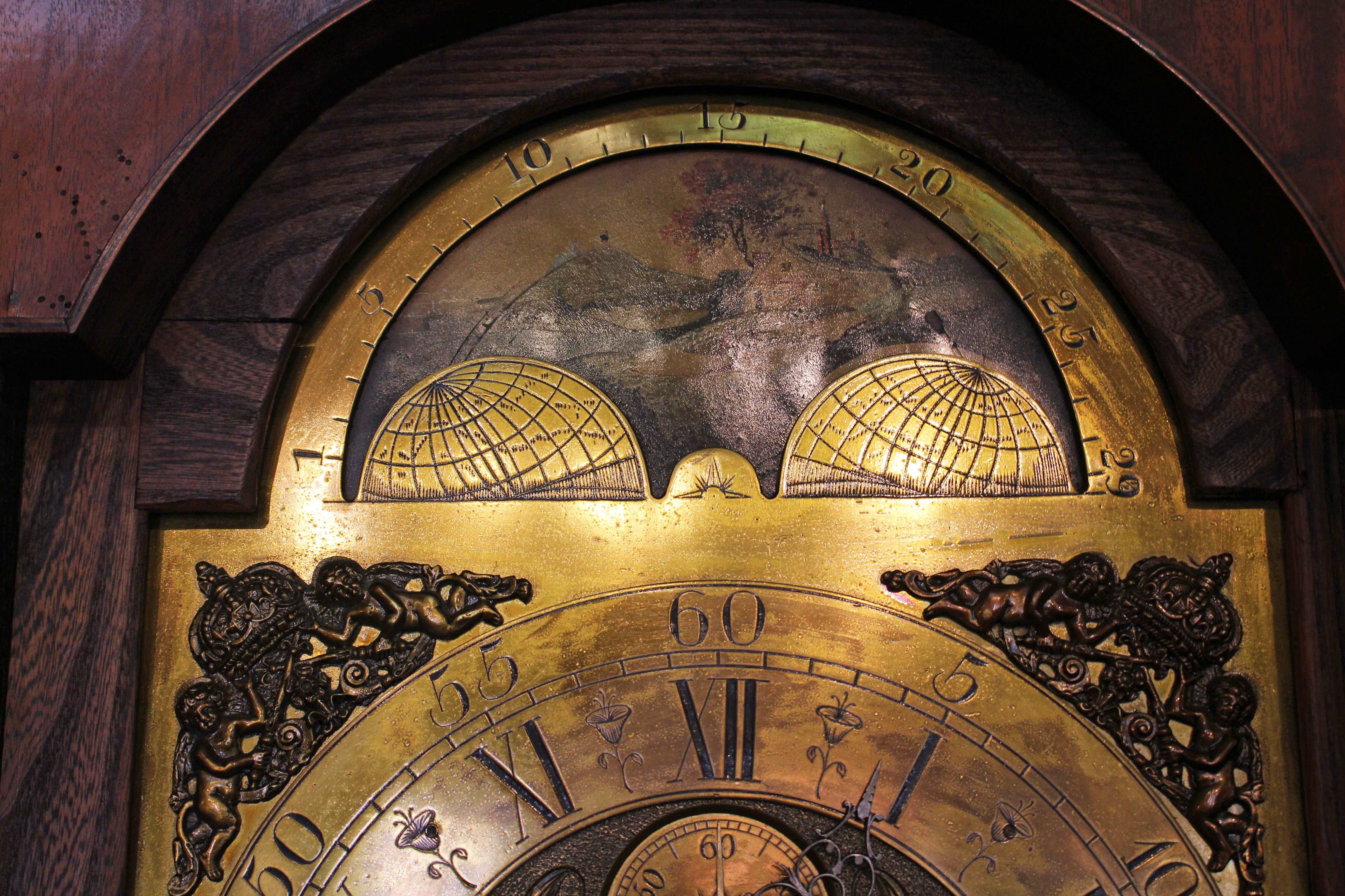Brass Circa 1770s English George III Period Tall Case Clock by James Woolley For Sale