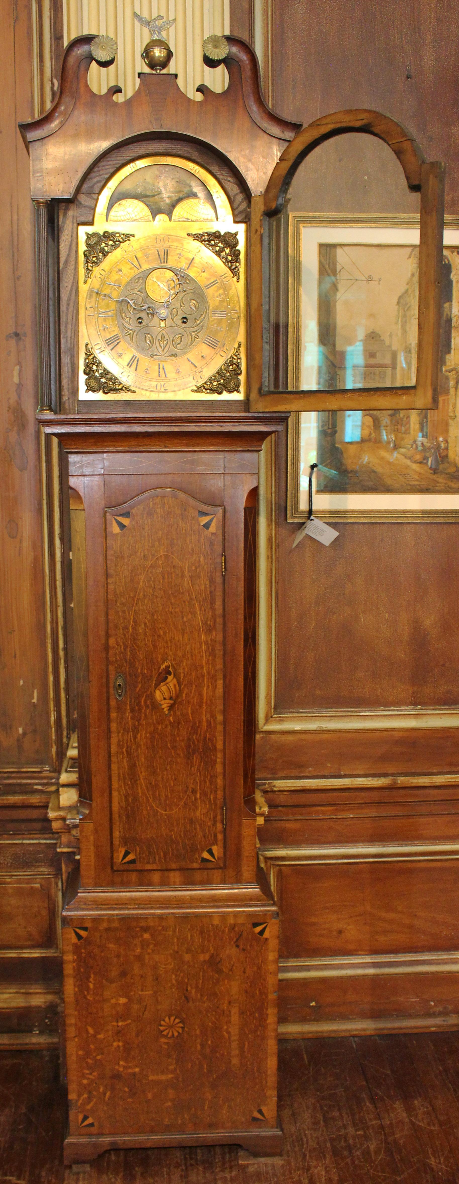 Circa 1770s English George III Period Tall Case Clock by James Woolley For Sale 1