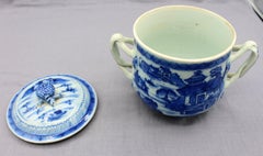 Circa 1780-1800 Chinese Export Blue Canton Covered Posset Pot