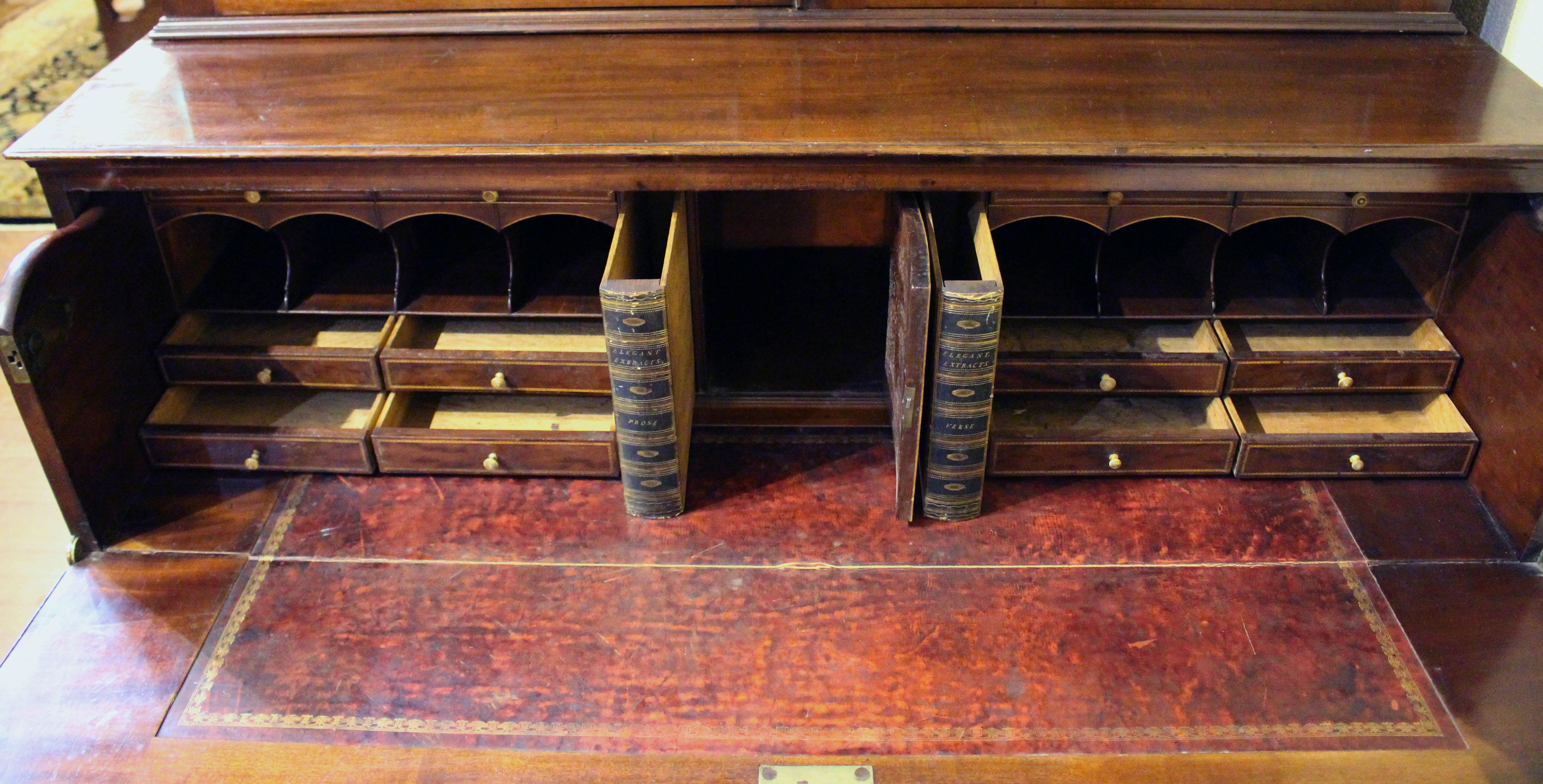 Leather Circa 1780-1800 Georgian Secretaire Bookcase For Sale