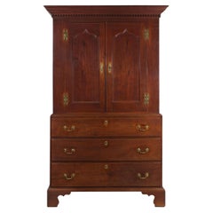 Circa 1780 American Chippendale Antique Walnut Linen Press Chest of Drawers