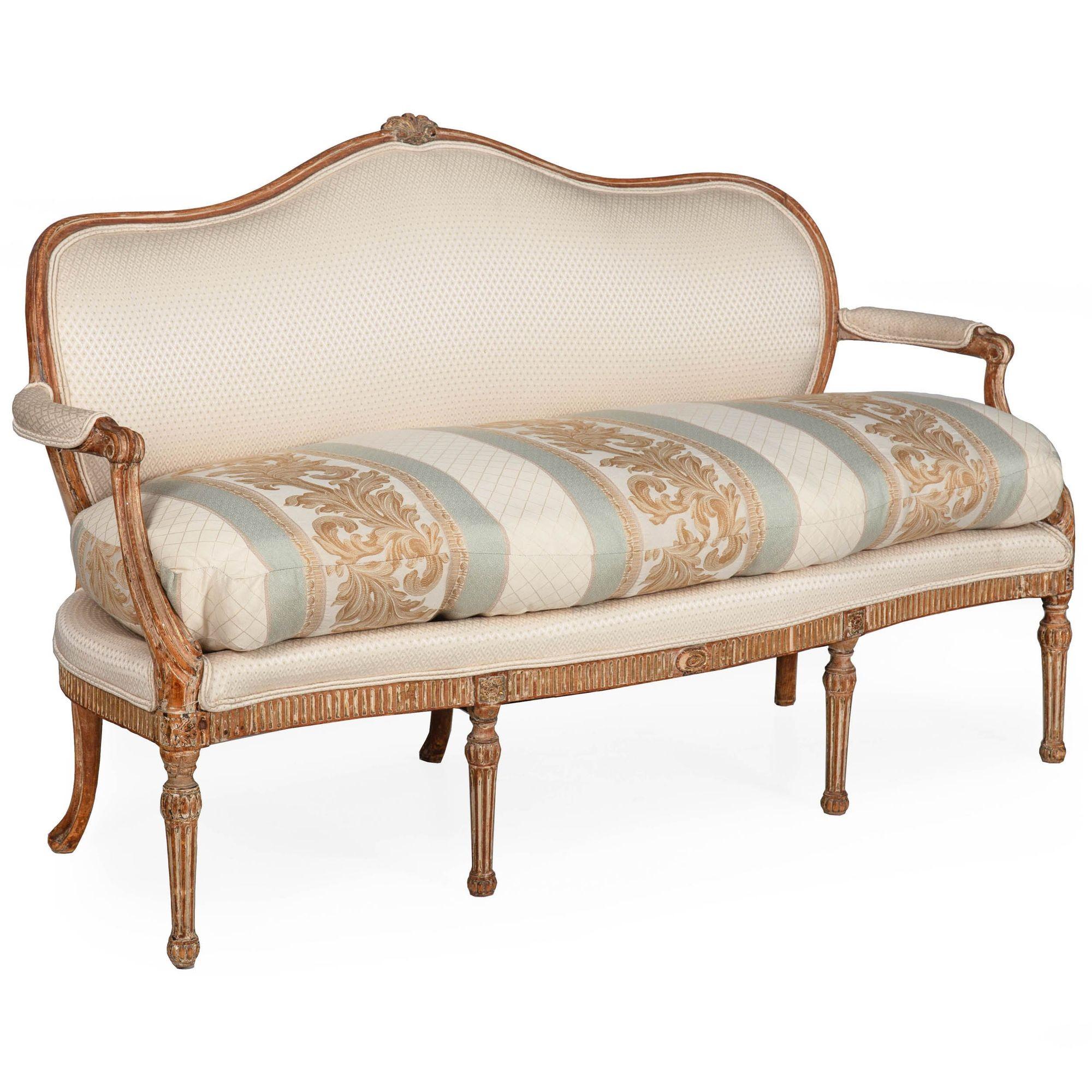 LOUIS XVI CARVED AND SCRUBBED PARCEL-GILT CANAPÉ
France, circa 1780  cambric not removed to examine for signatures
Item # 404GPQ12L

A lovely Louis XVI period canapé from the last quarter of the 18th century, the sofa features a worn aesthetic in