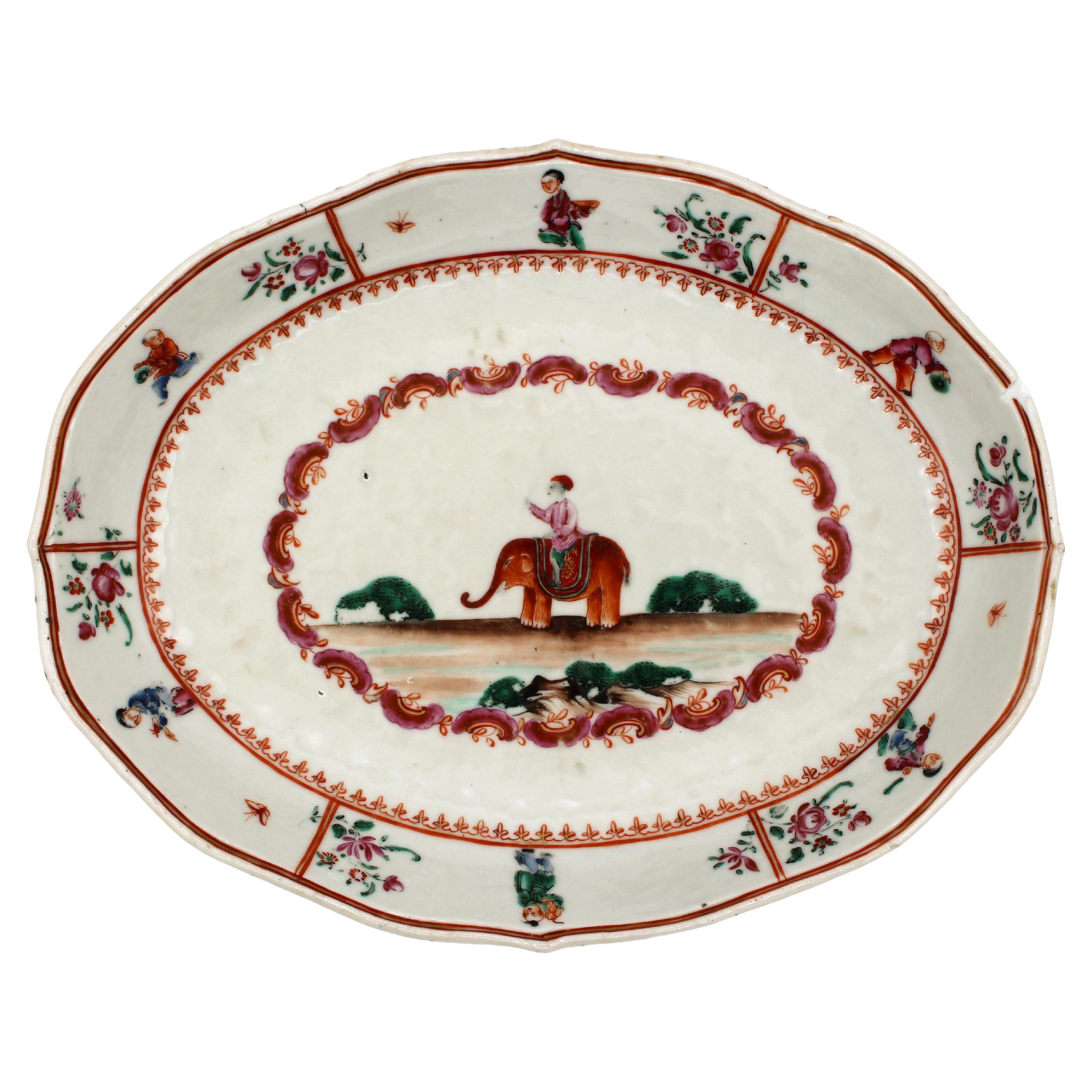 Circa 1780 Chinese "Elephant & Mahout" Vegetable Dish For Sale