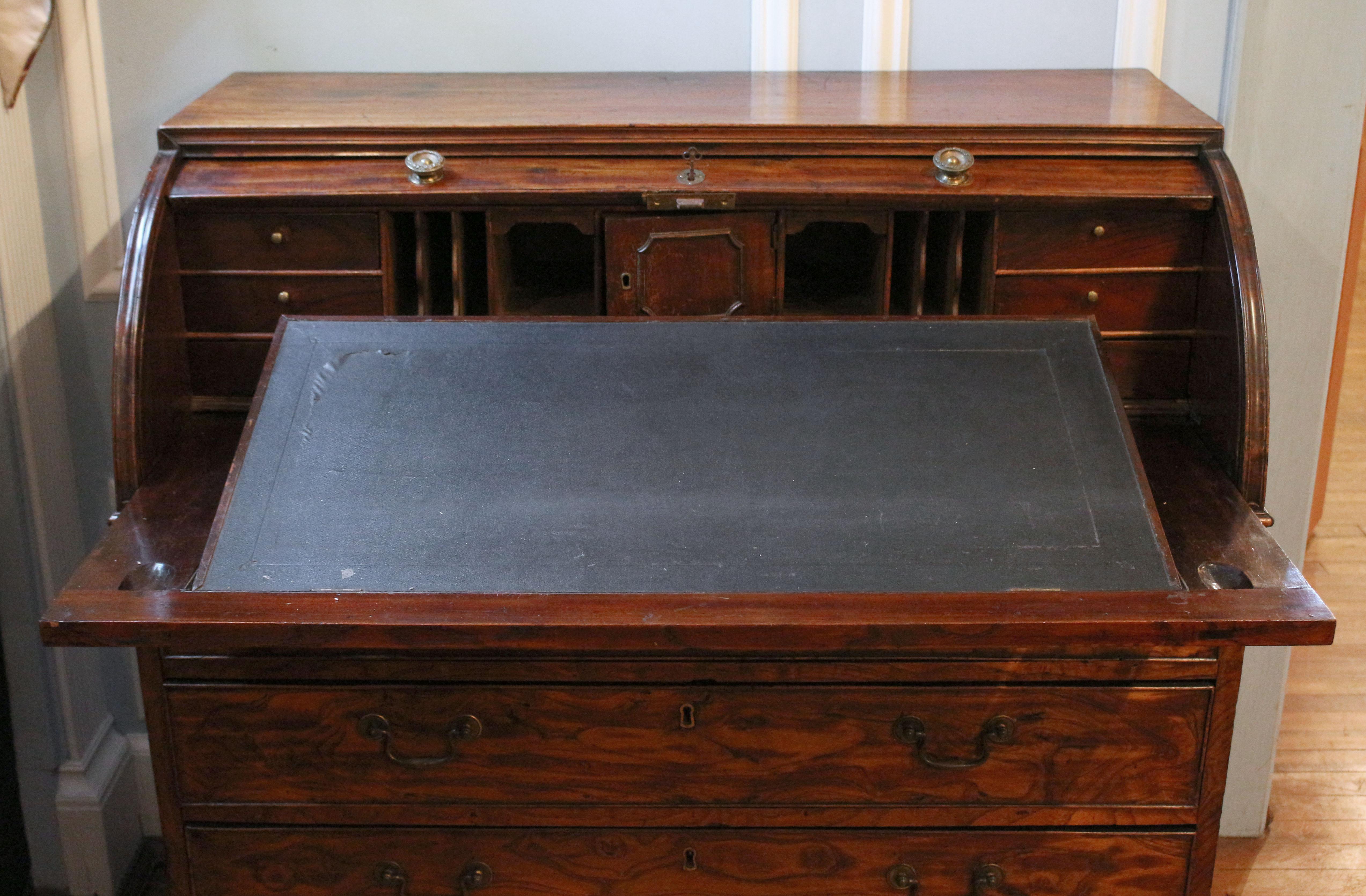 Brass Circa 1780 Chinese Export Solid Camphor Wood Campaign Roll-Top Desk For Sale
