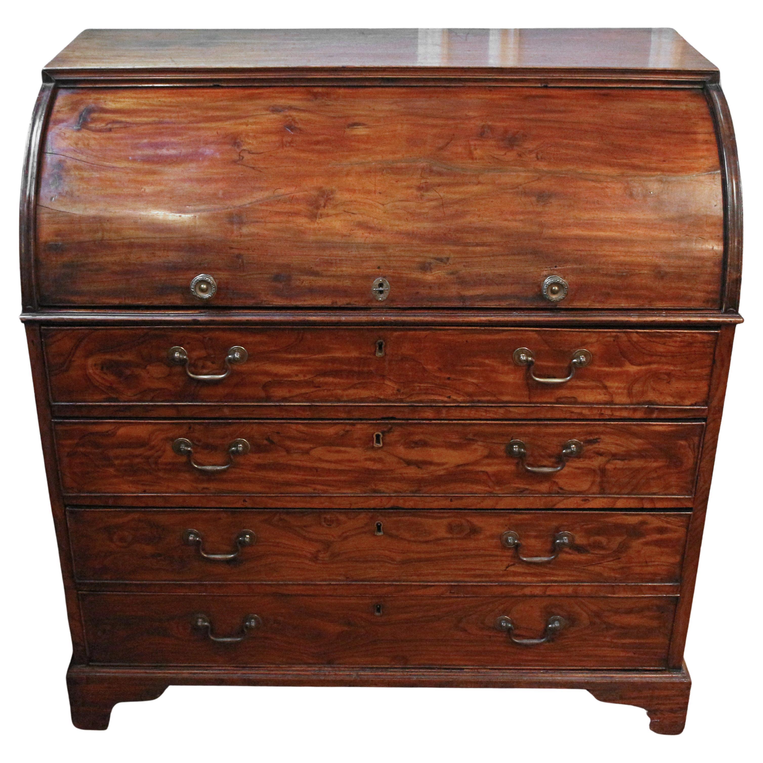 Circa 1780 Chinese Export Solid Camphor Wood Campaign Roll-Top Desk