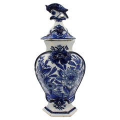 Circa 1780 Delft Blue & White Covered Garniture Vase
