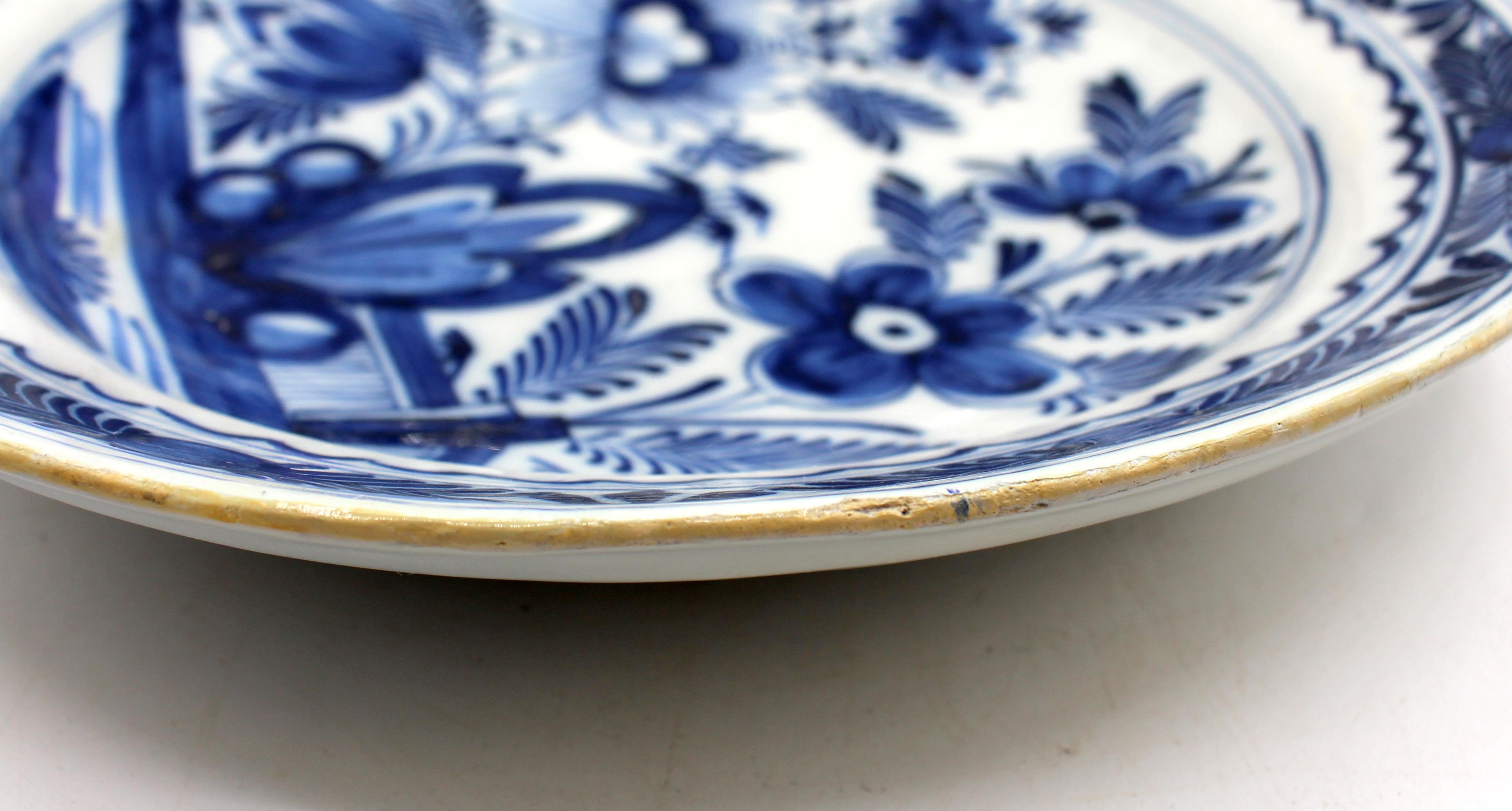 Circa 1780 Delft Blue & White Large Low Bowl or Chop Plate siglo XVIII en venta