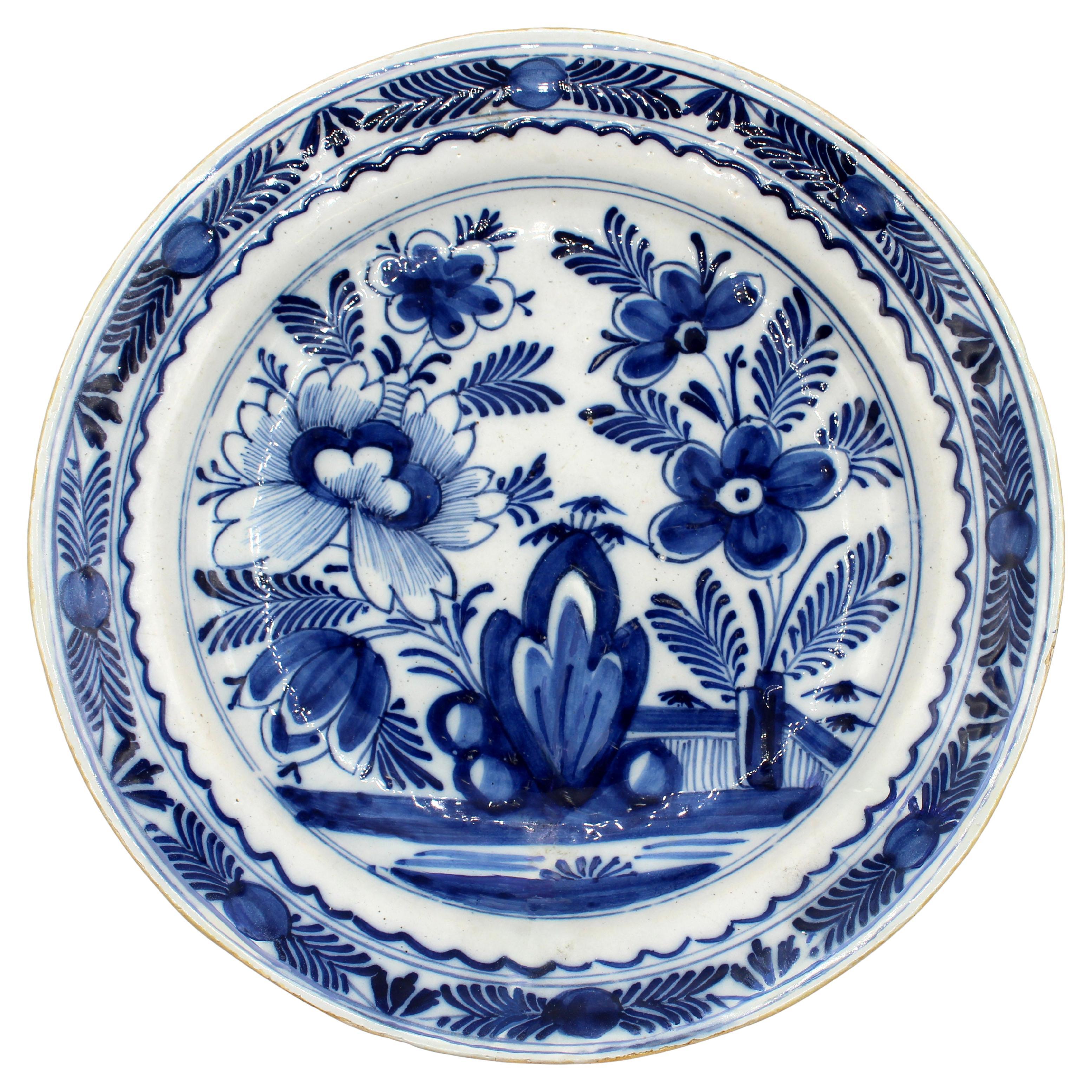 Circa 1780 Delft Blue & White Large Low Bowl or Chop Plate