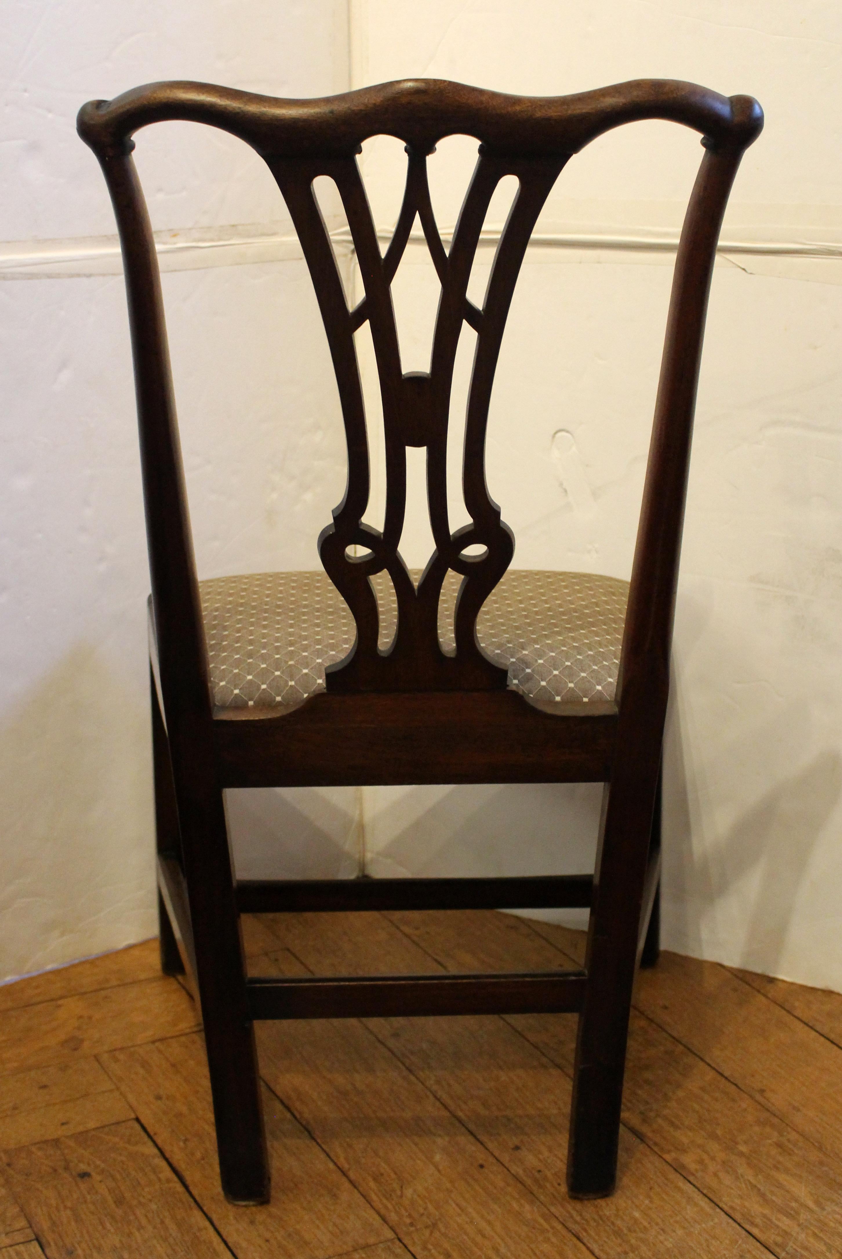 Chippendale Circa 1780 English George III Carved & Inlaid Side Chair For Sale