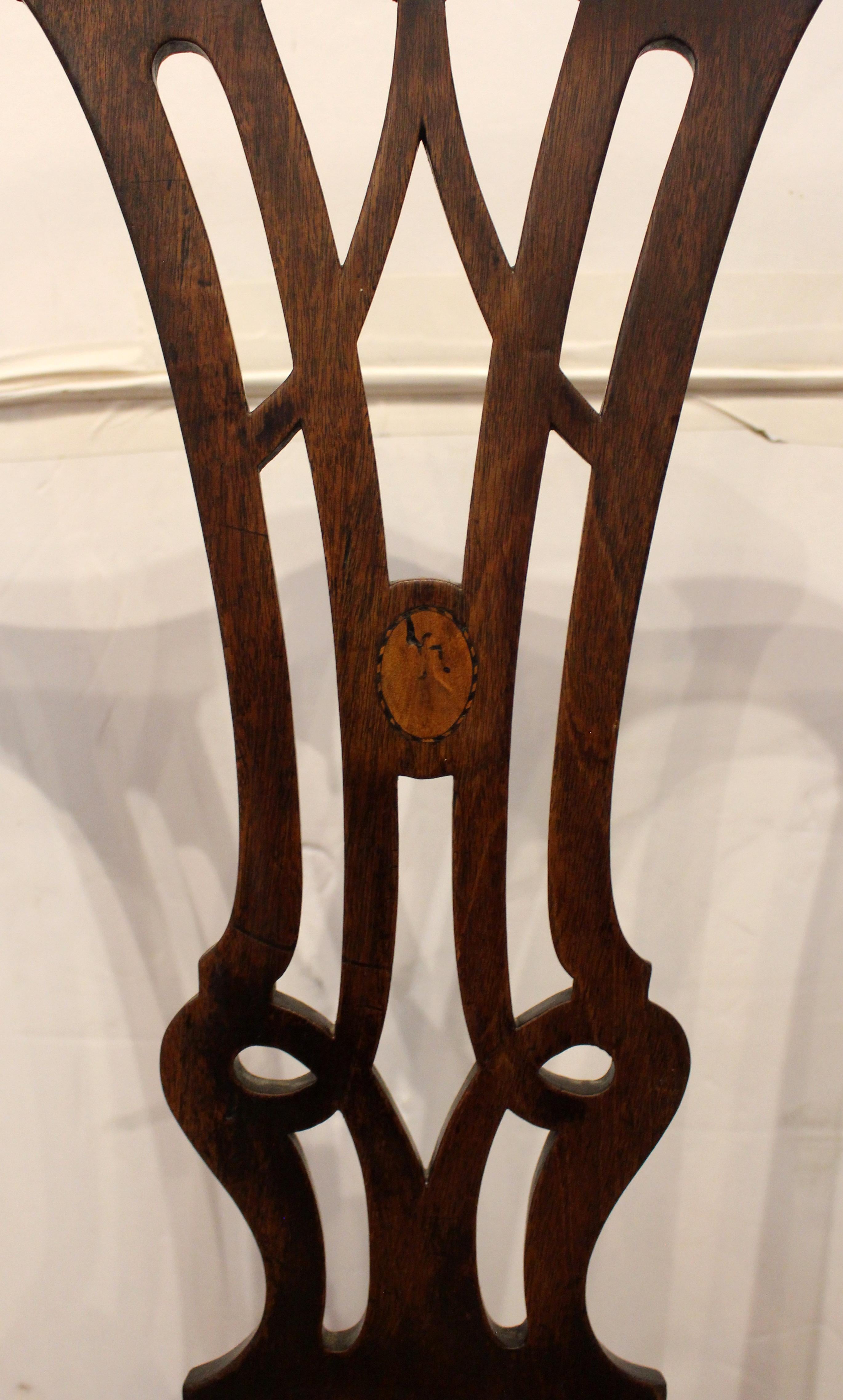 Late 18th Century Circa 1780 English George III Carved & Inlaid Side Chair For Sale