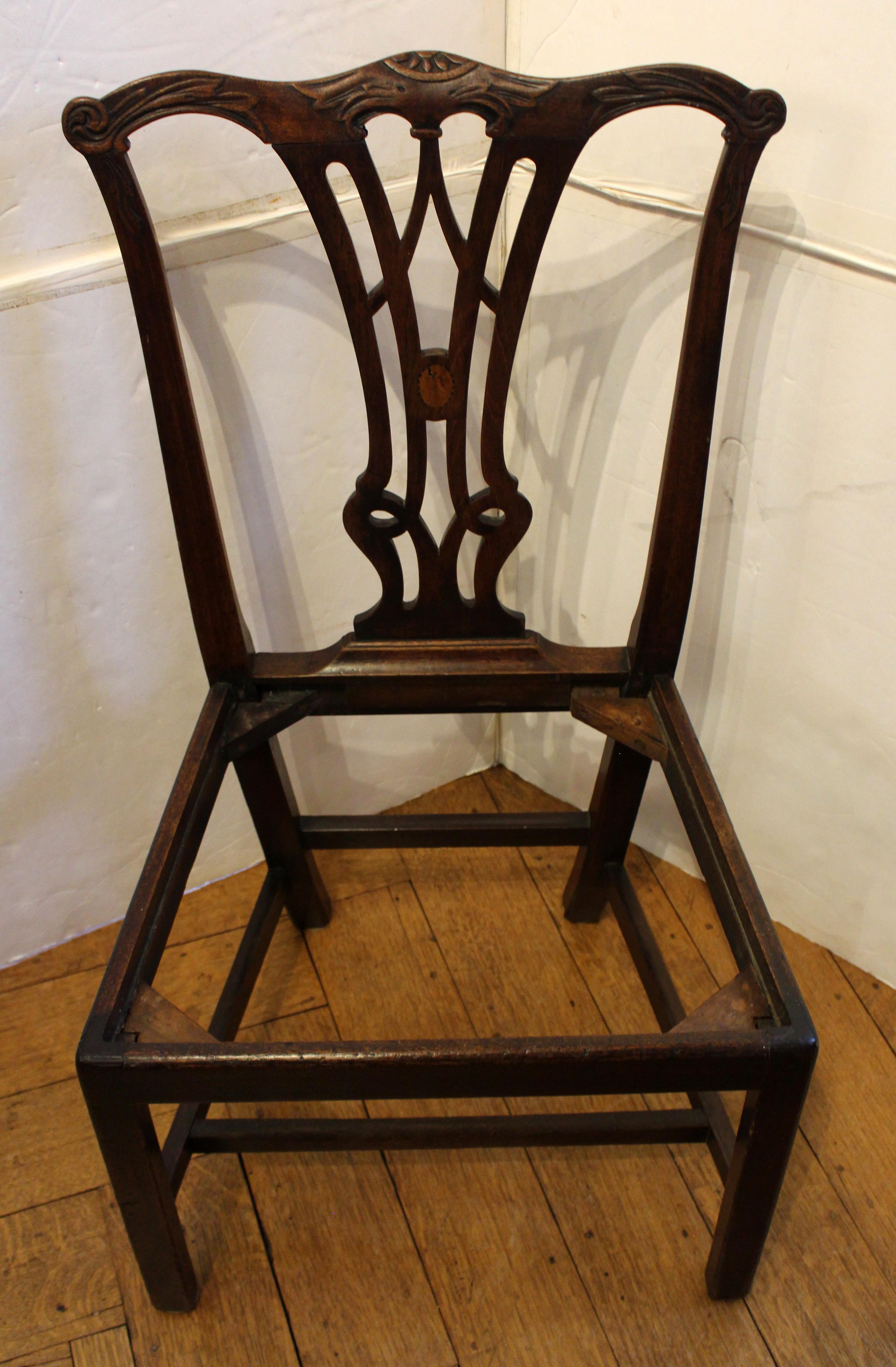Circa 1780 English George III Carved & Inlaid Side Chair For Sale 1