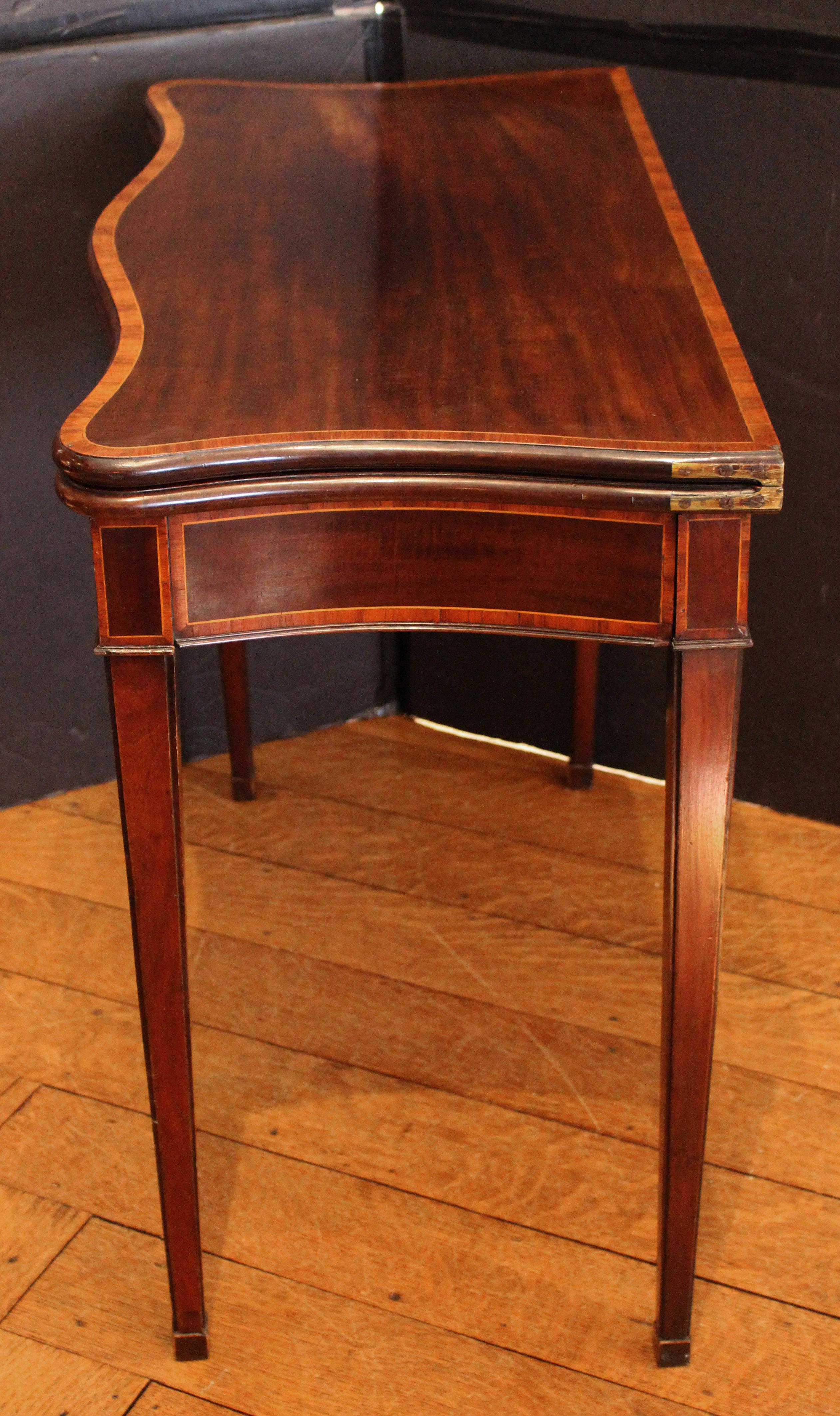 Cross-Banded Circa 1780 English George III Serpentine Form Games Table For Sale