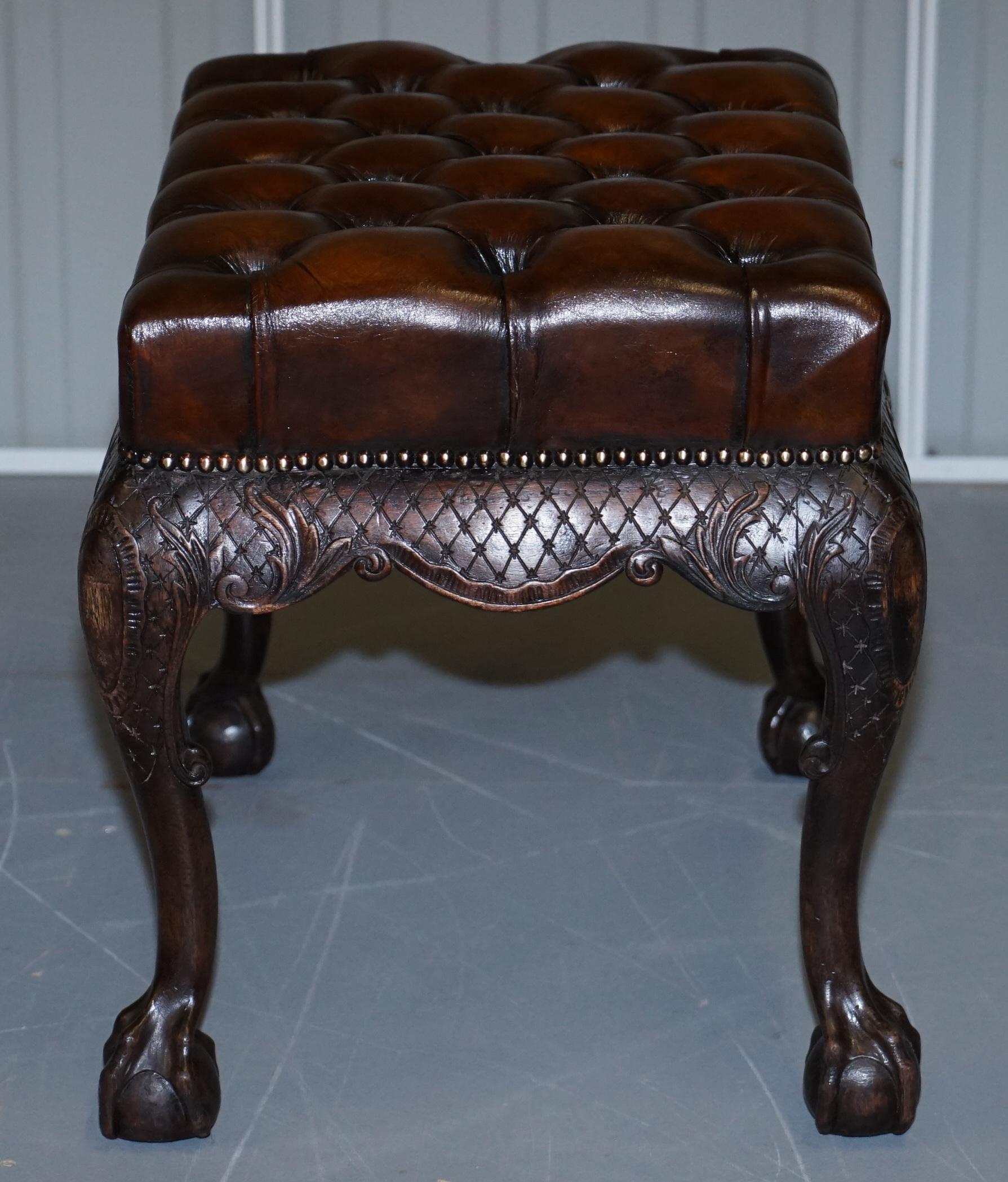 Fully Restored George III Chesterfield Brown Leather Claw & Ball Feet circa 1780 6