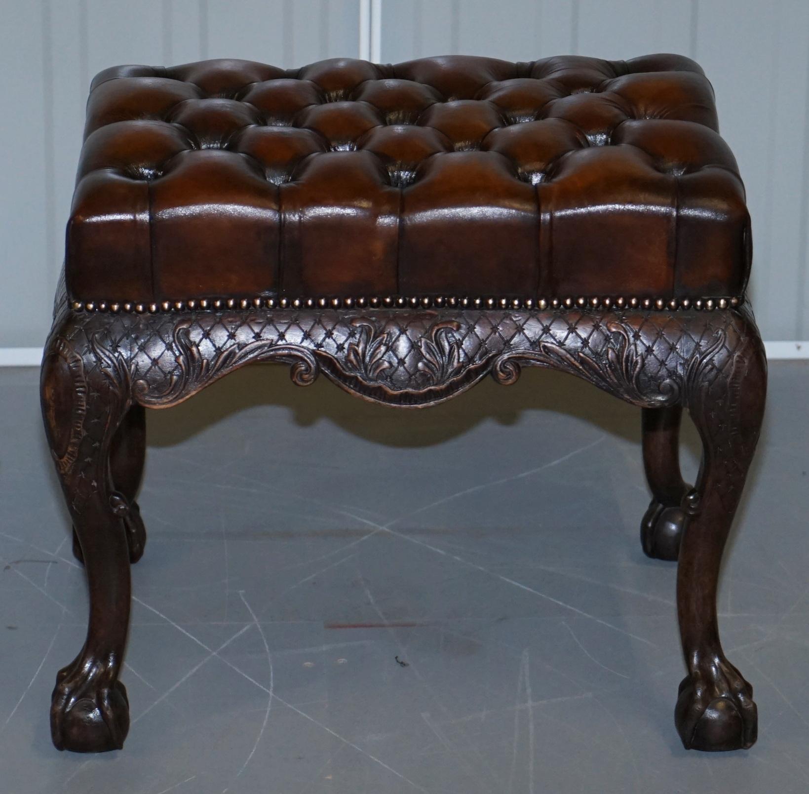 We are delighted to offer for sale this very rare original George III circa 1780 hand sawn stool, fully restored with Chesterfield cigar brown leather

A very good looking collectable and rare stool. As you can see by the pictures of the base this