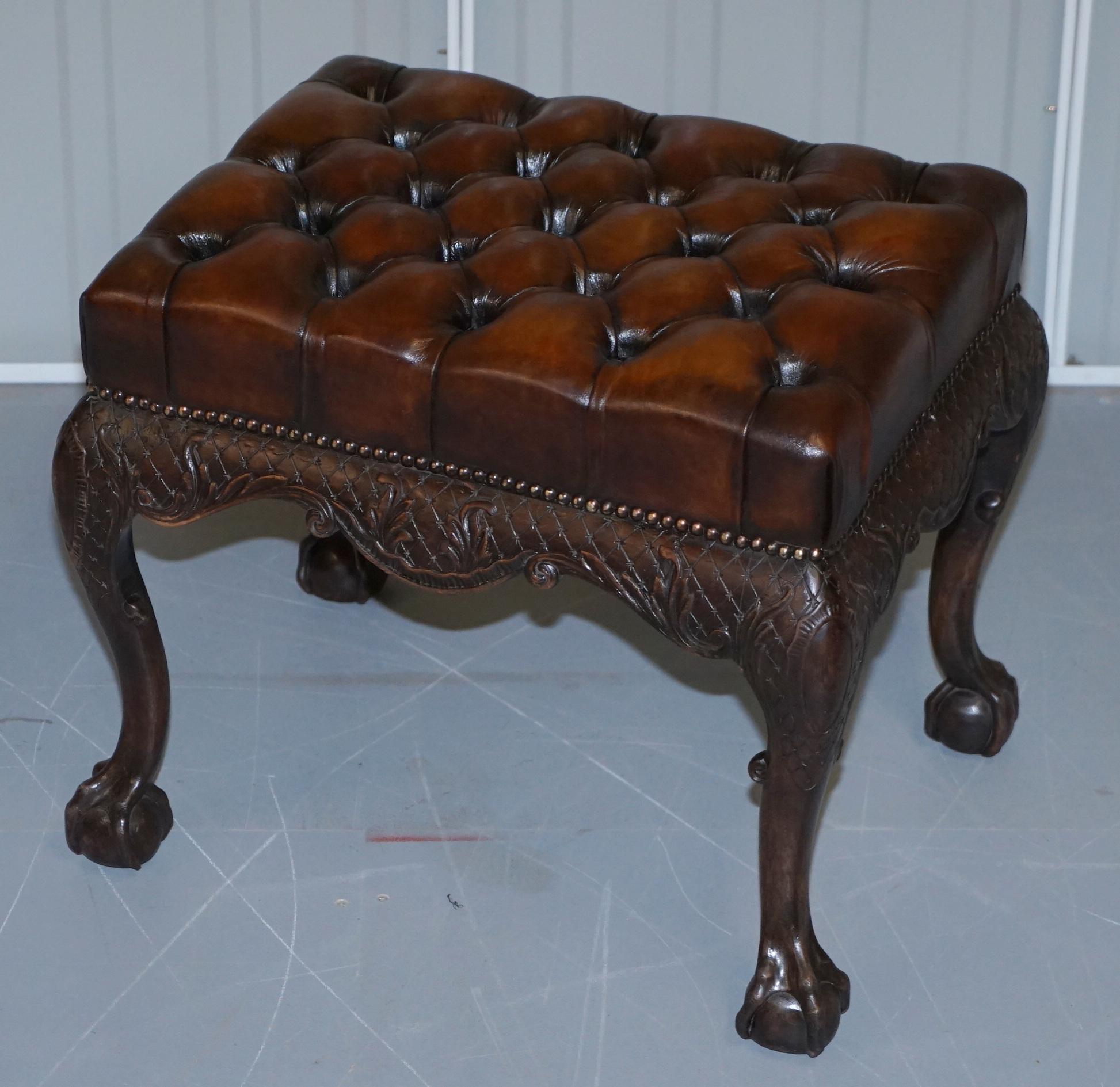 English Fully Restored George III Chesterfield Brown Leather Claw & Ball Feet circa 1780