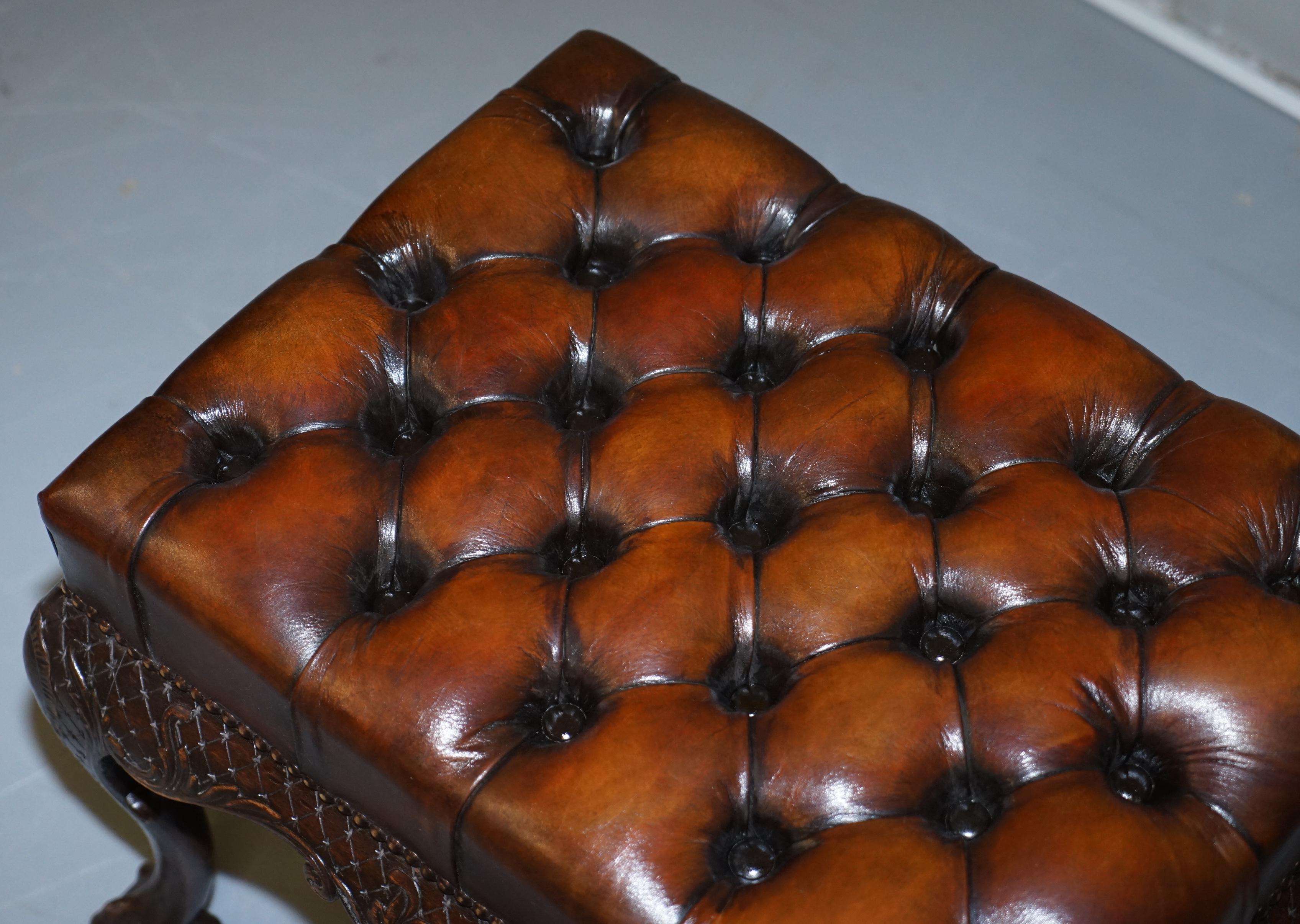 Late 18th Century Fully Restored George III Chesterfield Brown Leather Claw & Ball Feet circa 1780