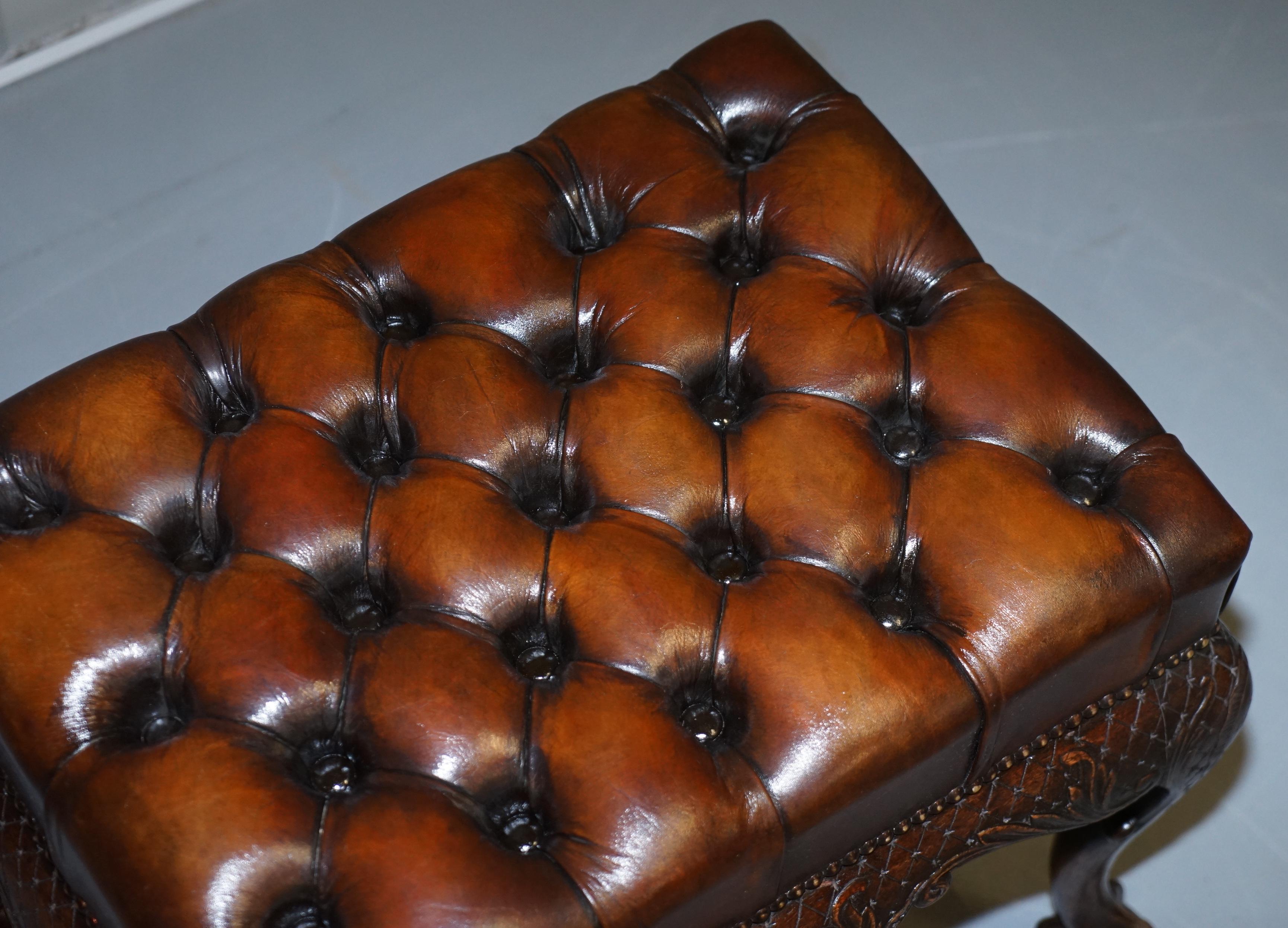Fully Restored George III Chesterfield Brown Leather Claw & Ball Feet circa 1780 1