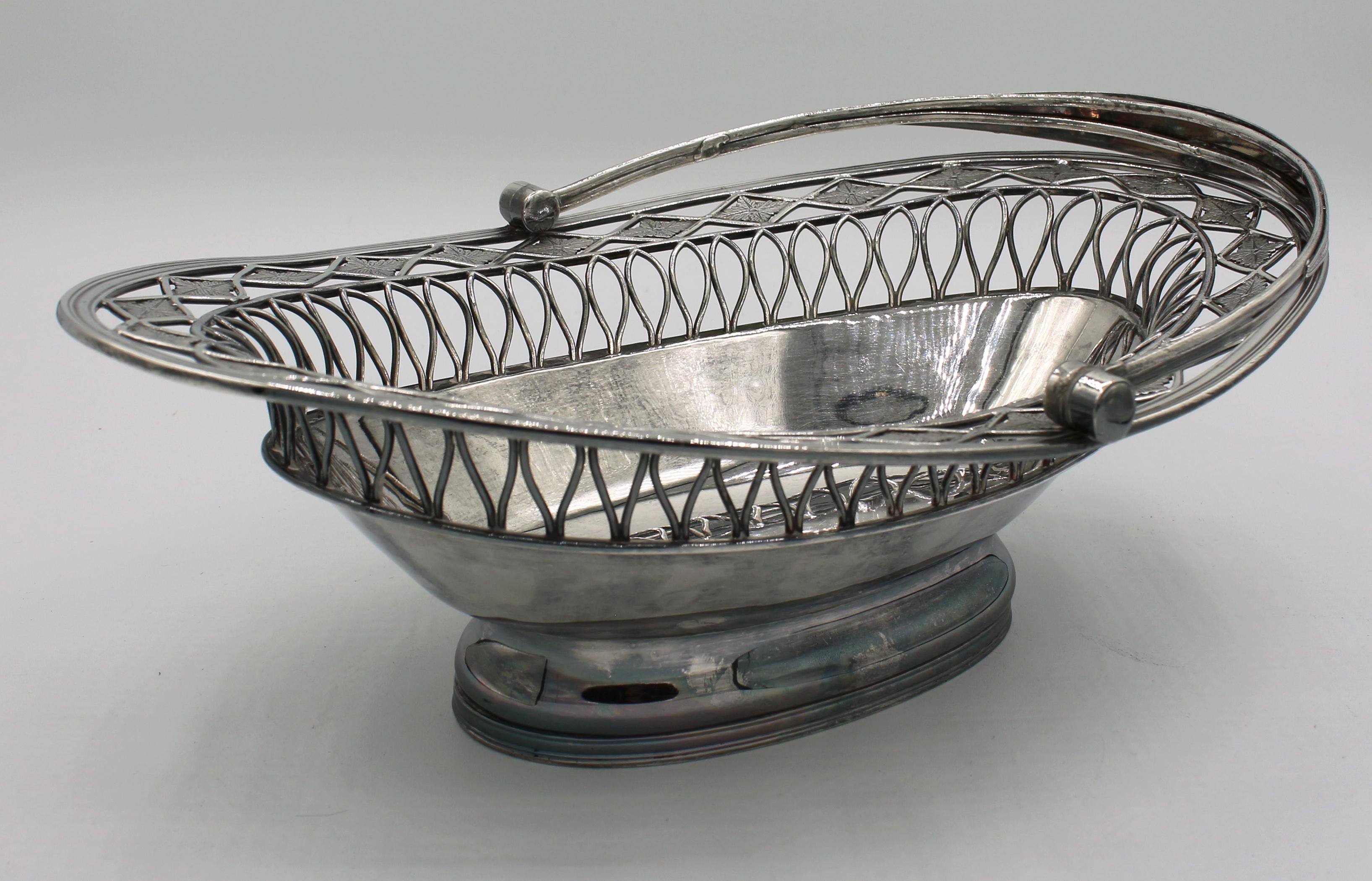 Old Sheffield plate basket, neoclassical taste and period. Every technique of stamped and drawn work with engraving is used. Note handle construction. Provenance: Annette Tilford Haskell, daughter of Henry Morgan Tilford (1856-1911) founder of