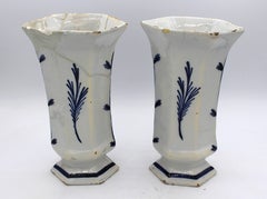 Circa 1780 Pair of Delft Blue & White Beaker Vases