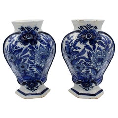 Circa 1780 Pair of Delft Blue & White Garniture Vases