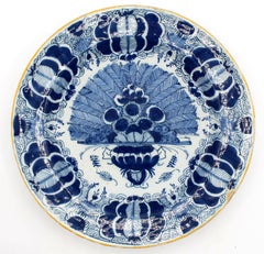 Circa 1780 Pair of Delft Blue & White Large Chop Plates or Chargers