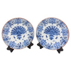 Antique Circa 1780 Pair of Delft Blue & White Plates