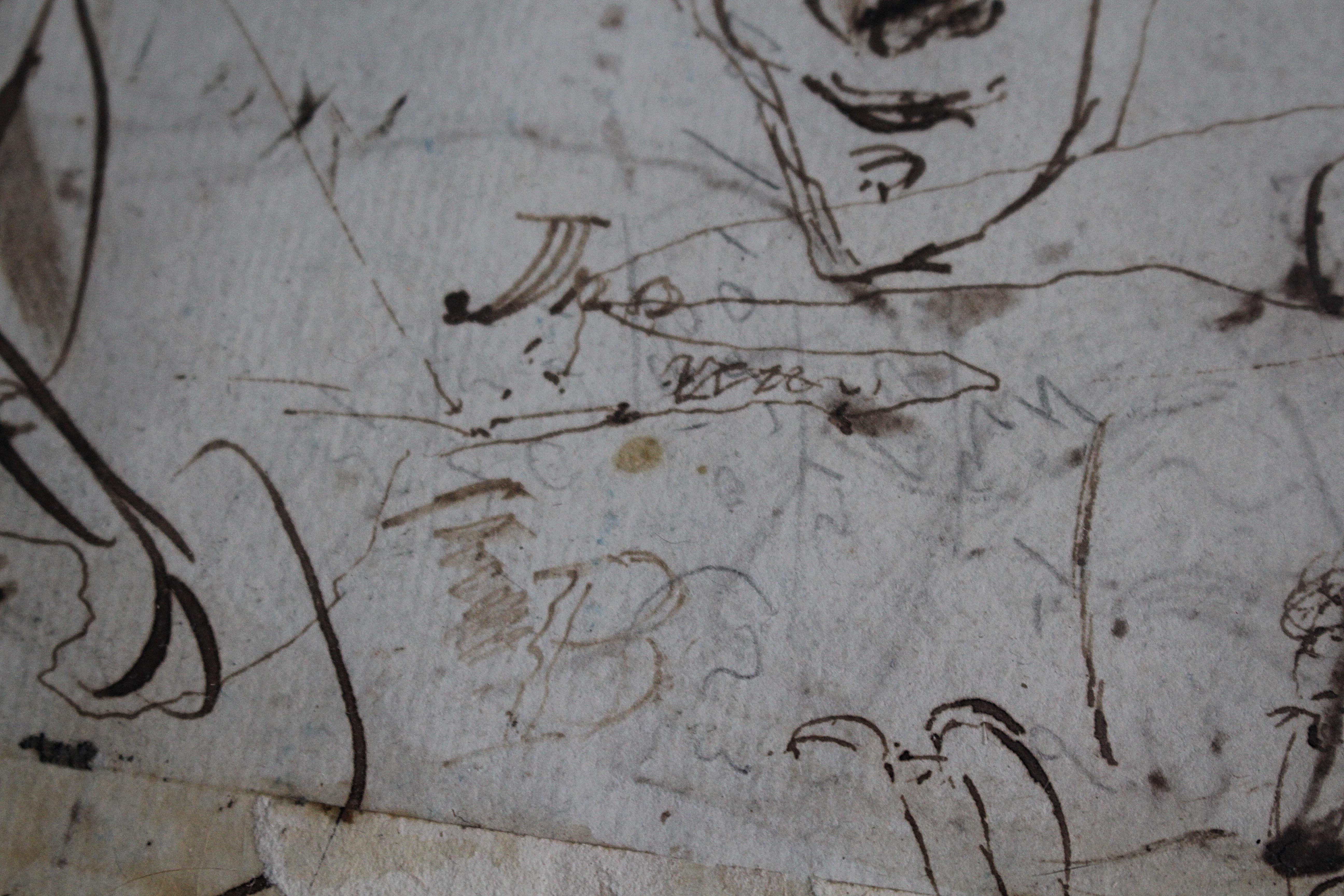 Britannique Circa 1780 Marin Maritime Pen & Ink Wash Portrait Sketch's Folk Art en vente