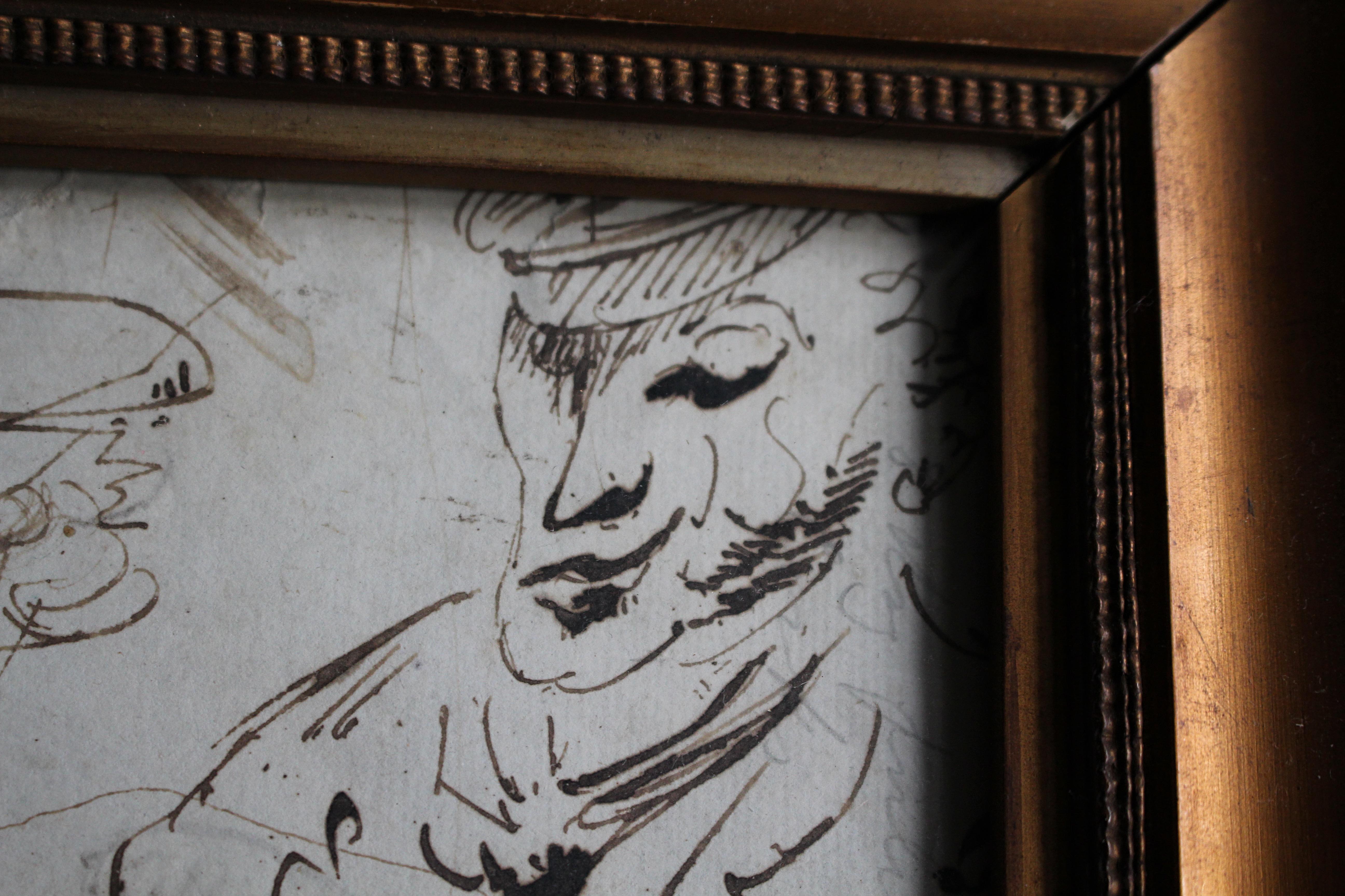 XVIIIe siècle Circa 1780 Marin Maritime Pen & Ink Wash Portrait Sketch's Folk Art en vente
