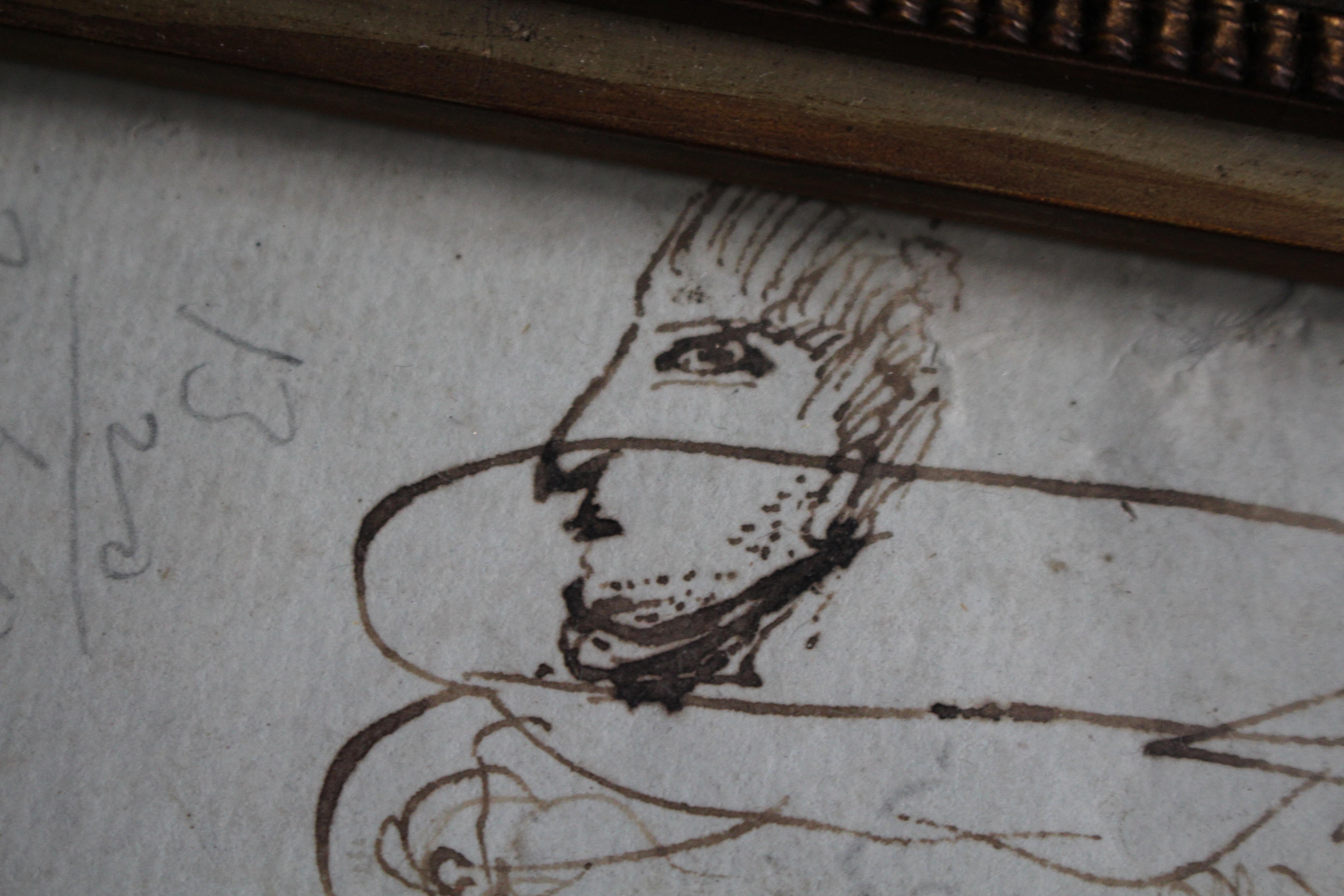 Bois doré Circa 1780 Marin Maritime Pen & Ink Wash Portrait Sketch's Folk Art en vente
