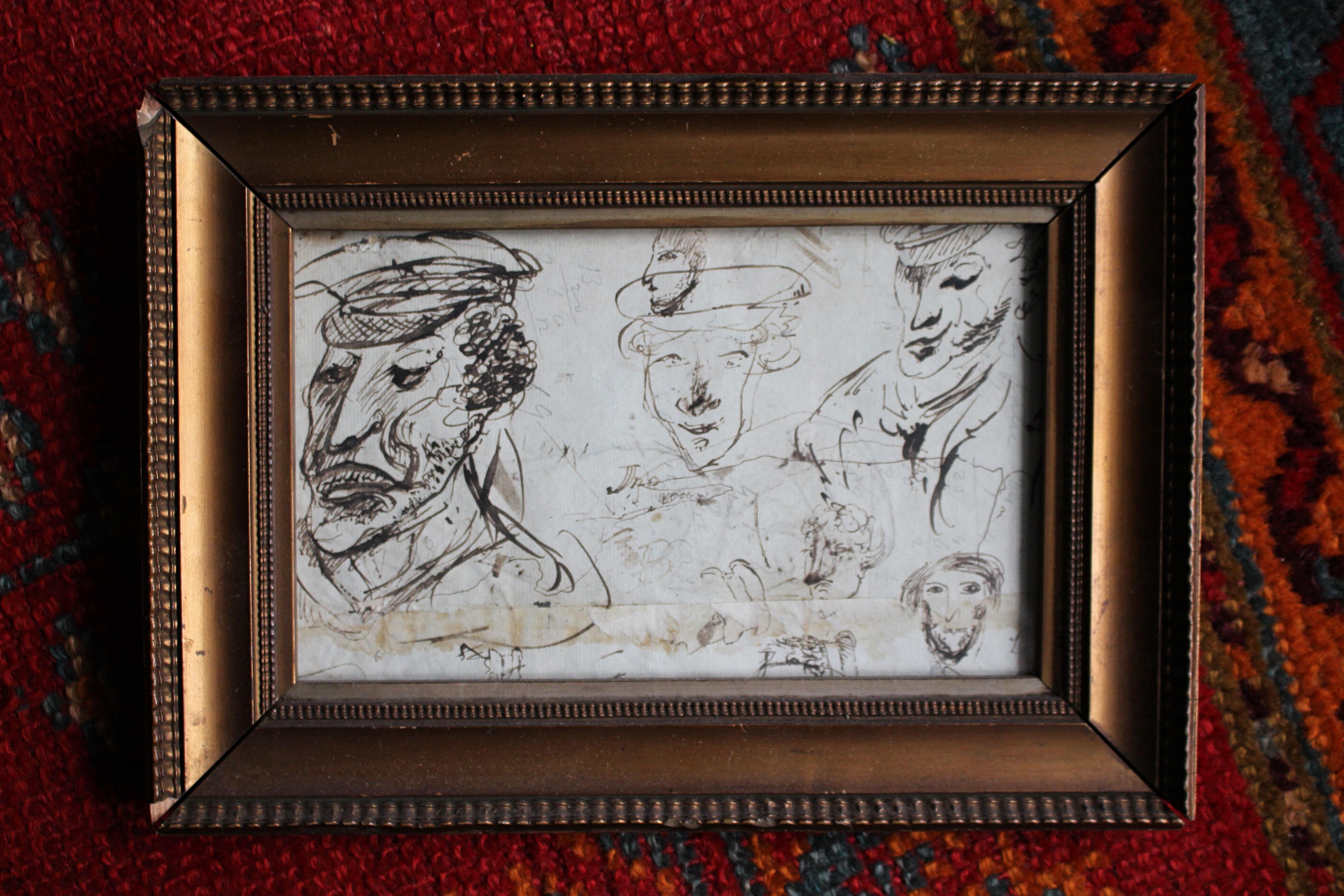 Circa 1780 Marin Maritime Pen & Ink Wash Portrait Sketch's Folk Art en vente 1