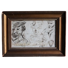 Circa 1780 Sailor's Naval Maritime Pen & Ink Wash Portrait Sketch's Folk Art