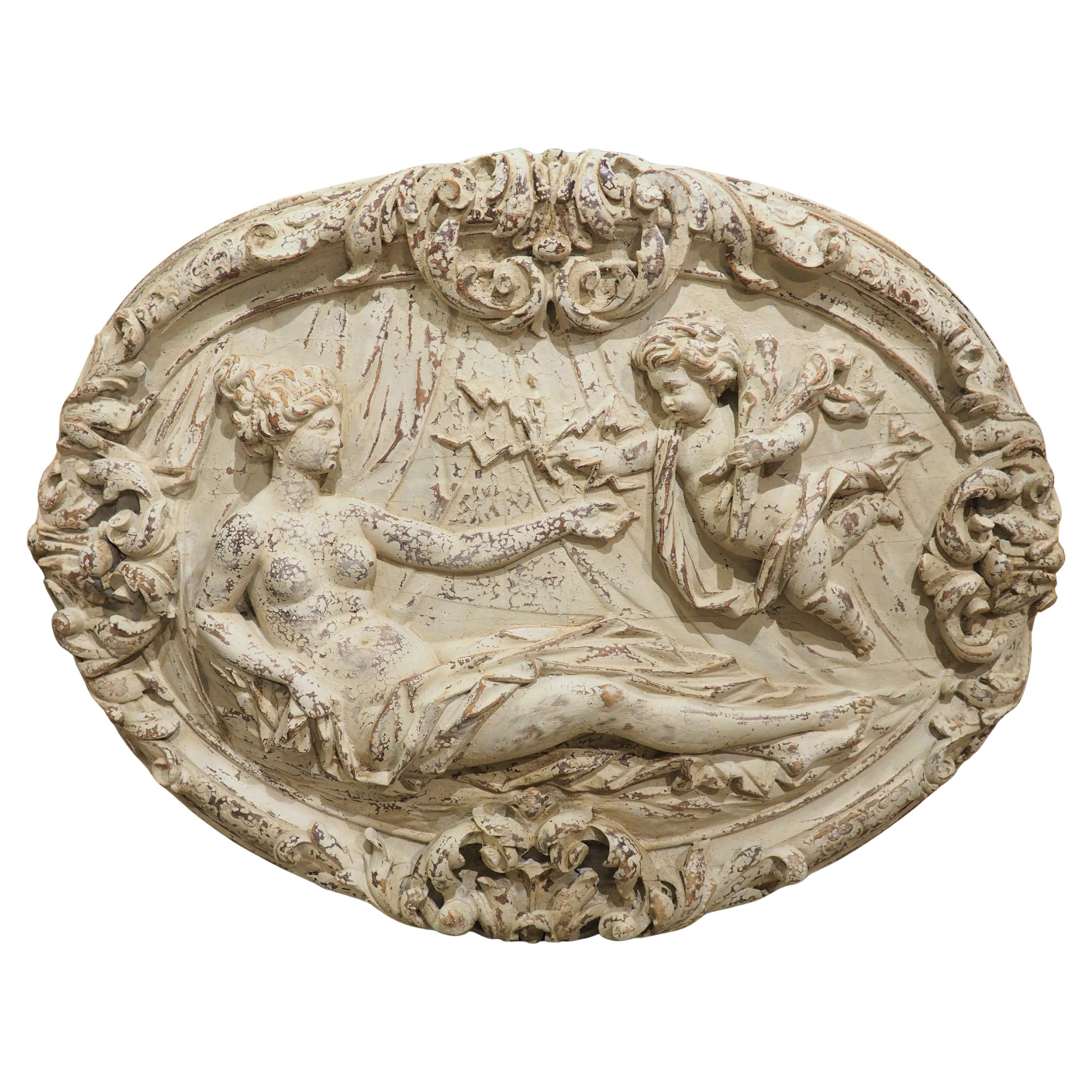 Circa 1790 Painted and Outcurved Oval Bas Relief Panel from Austria