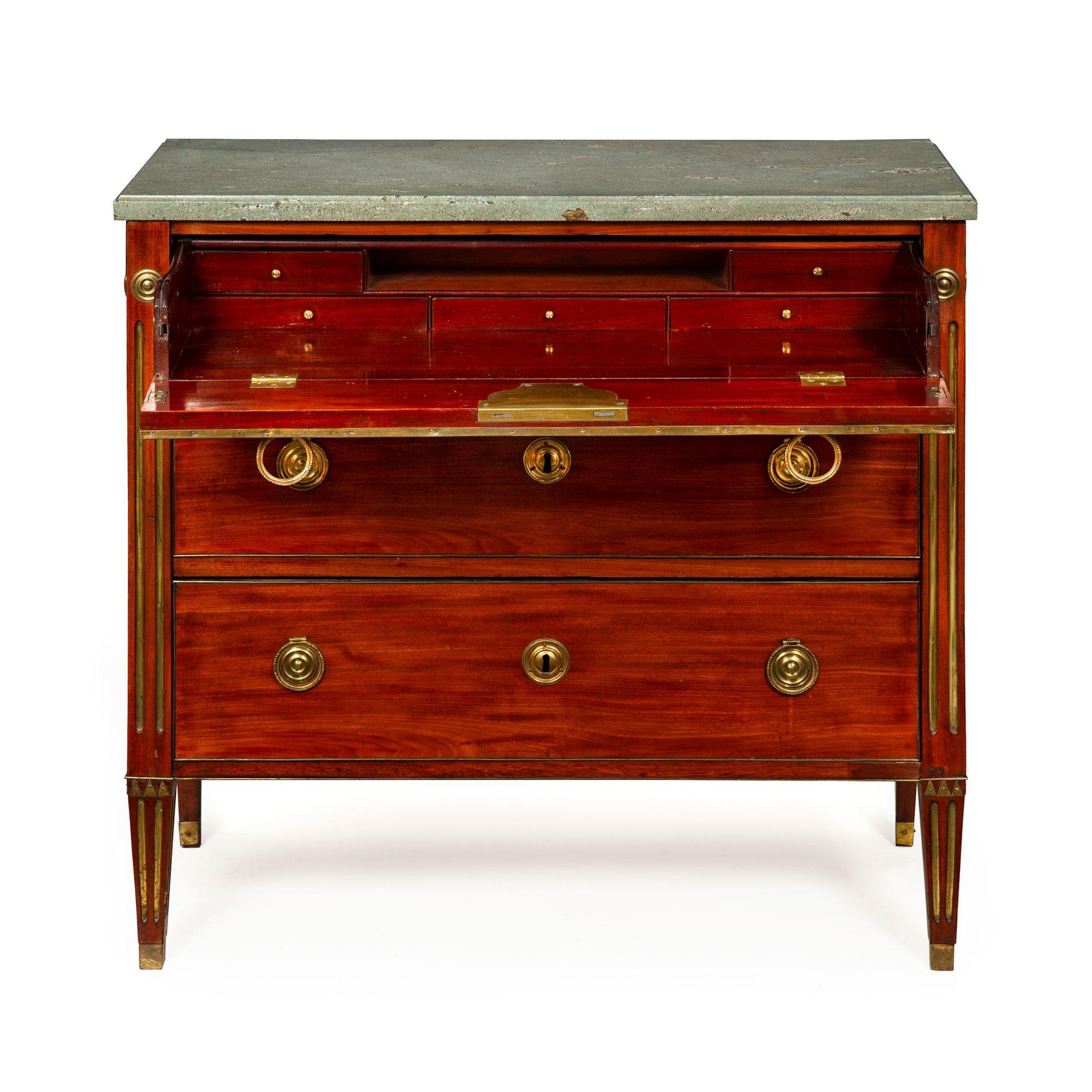 Gilt Circa 1790 Swedish Gustavian Marble Top Mahogany Desk Commode Chest For Sale