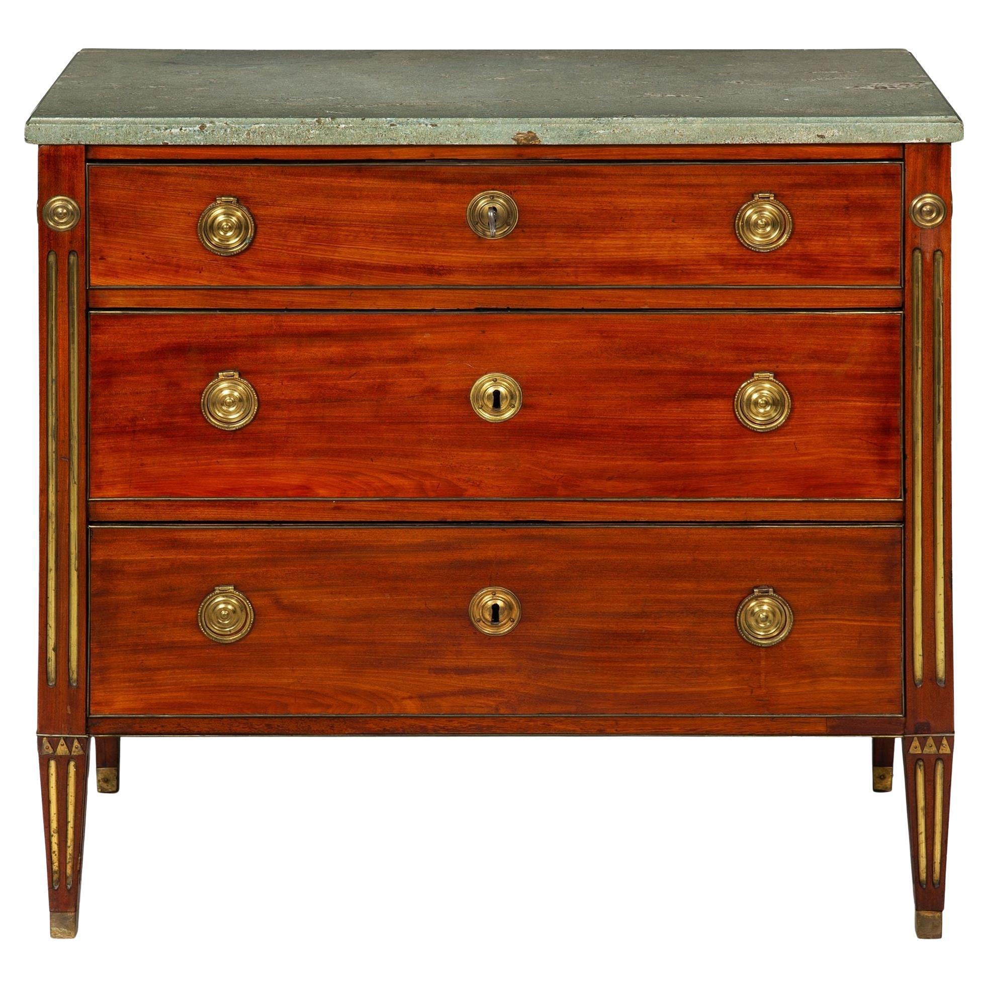 Circa 1790 Swedish Gustavian Marble Top Mahogany Desk Commode Chest For Sale