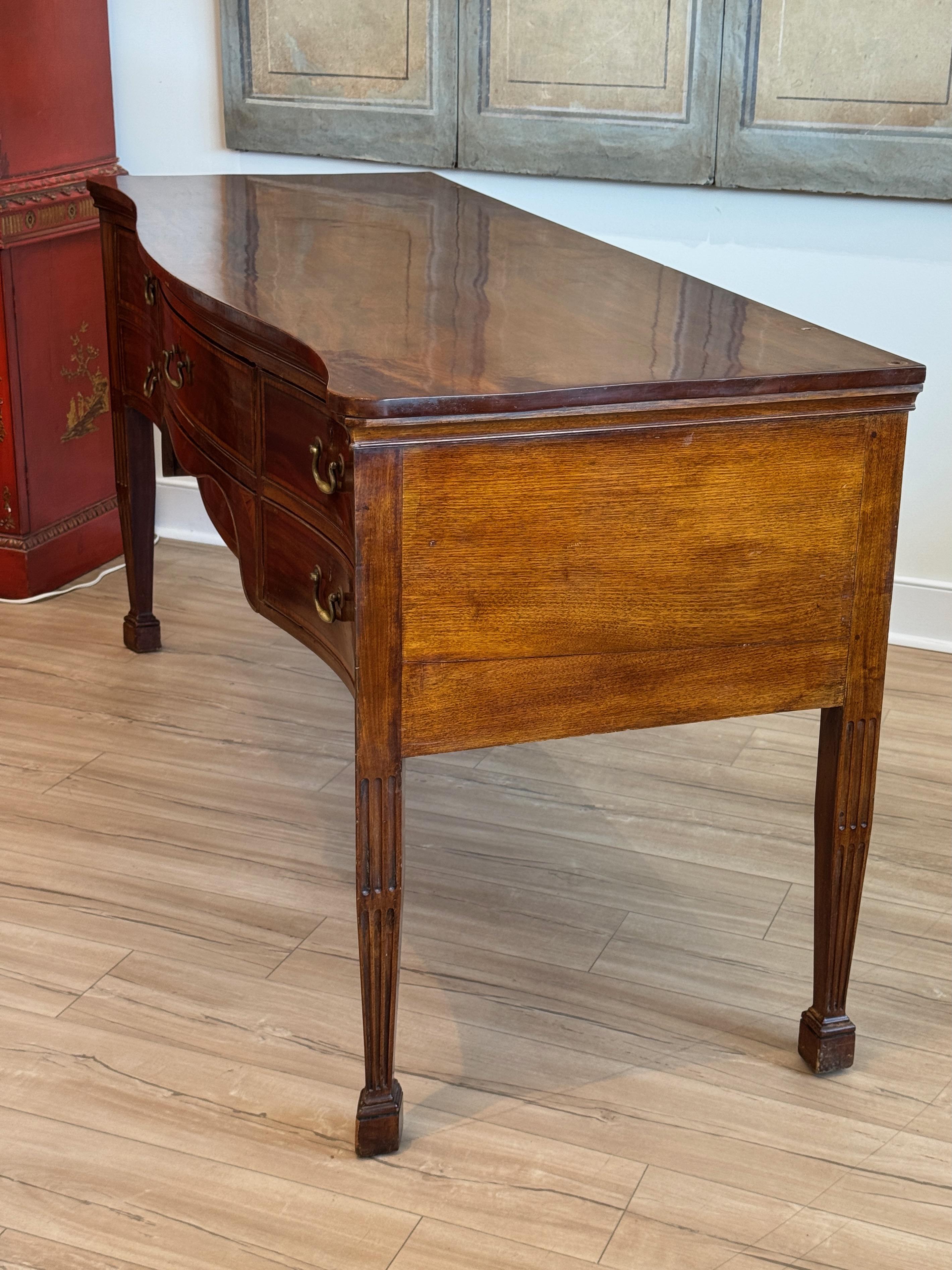 Circa 1795 George III Satinwood Banded Mahogany Sideboard With Serpentine Top For Sale 8