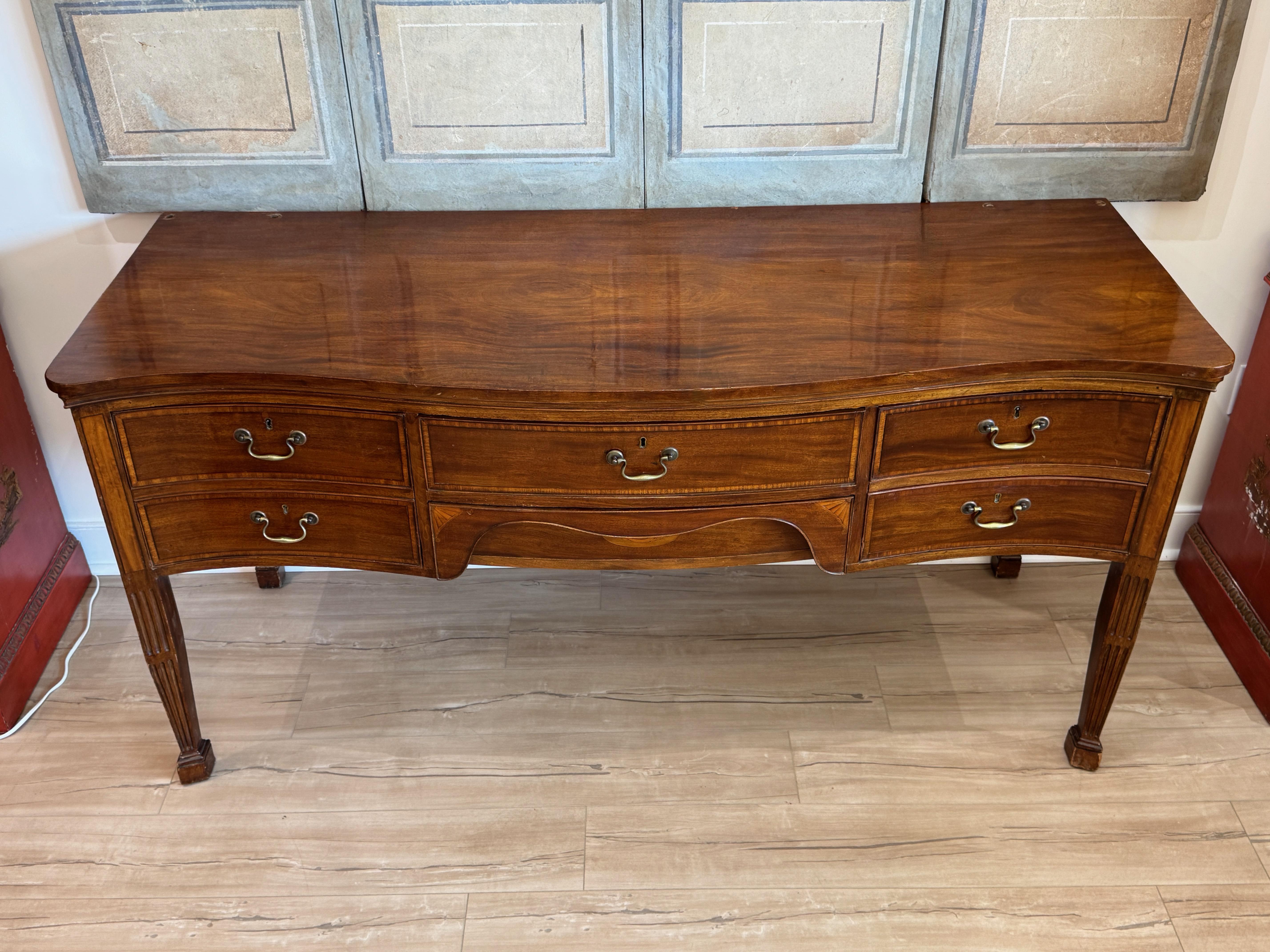 British Circa 1795 George III Satinwood Banded Mahogany Sideboard With Serpentine Top For Sale
