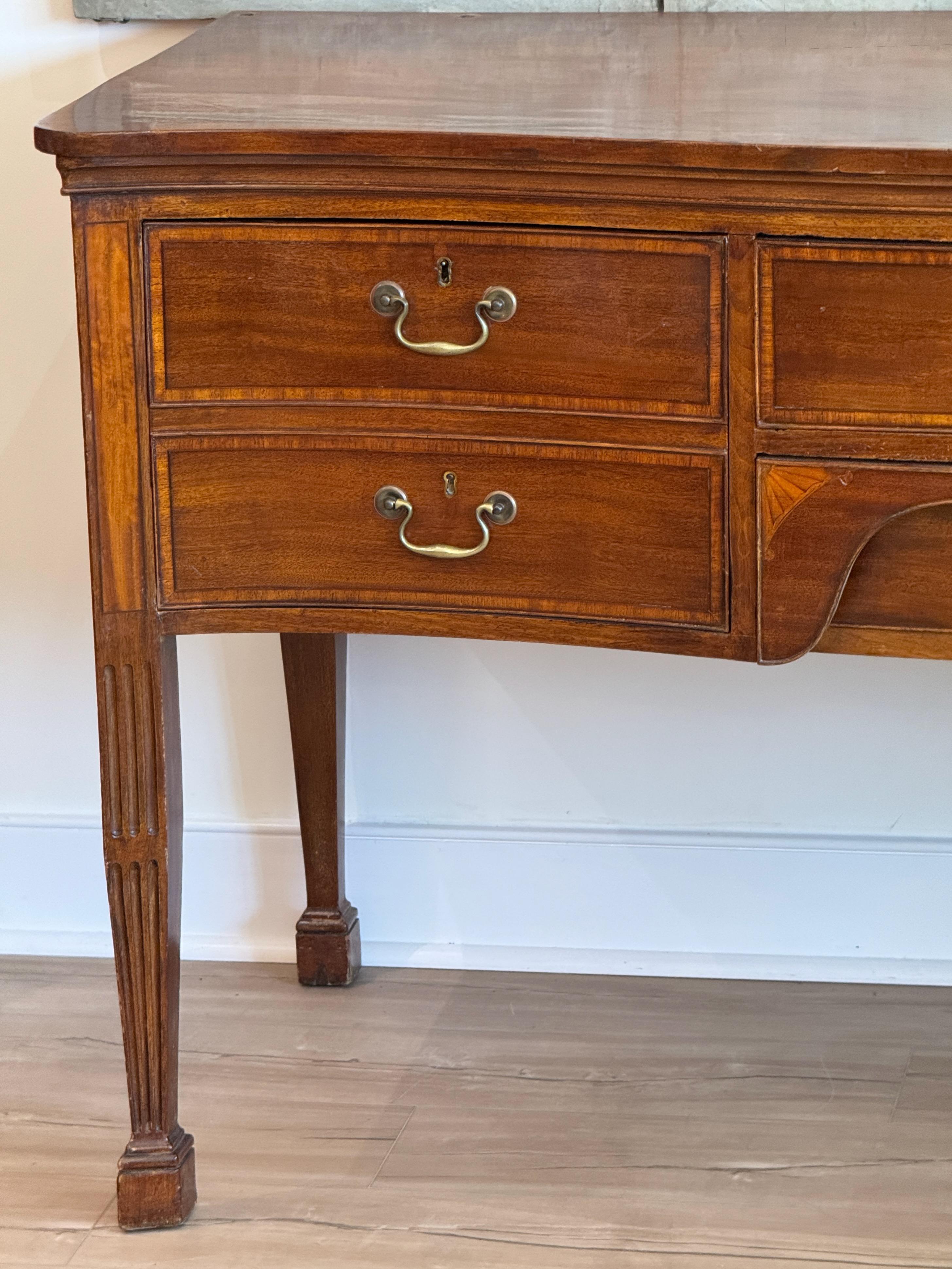 18th Century Circa 1795 George III Satinwood Banded Mahogany Sideboard With Serpentine Top For Sale